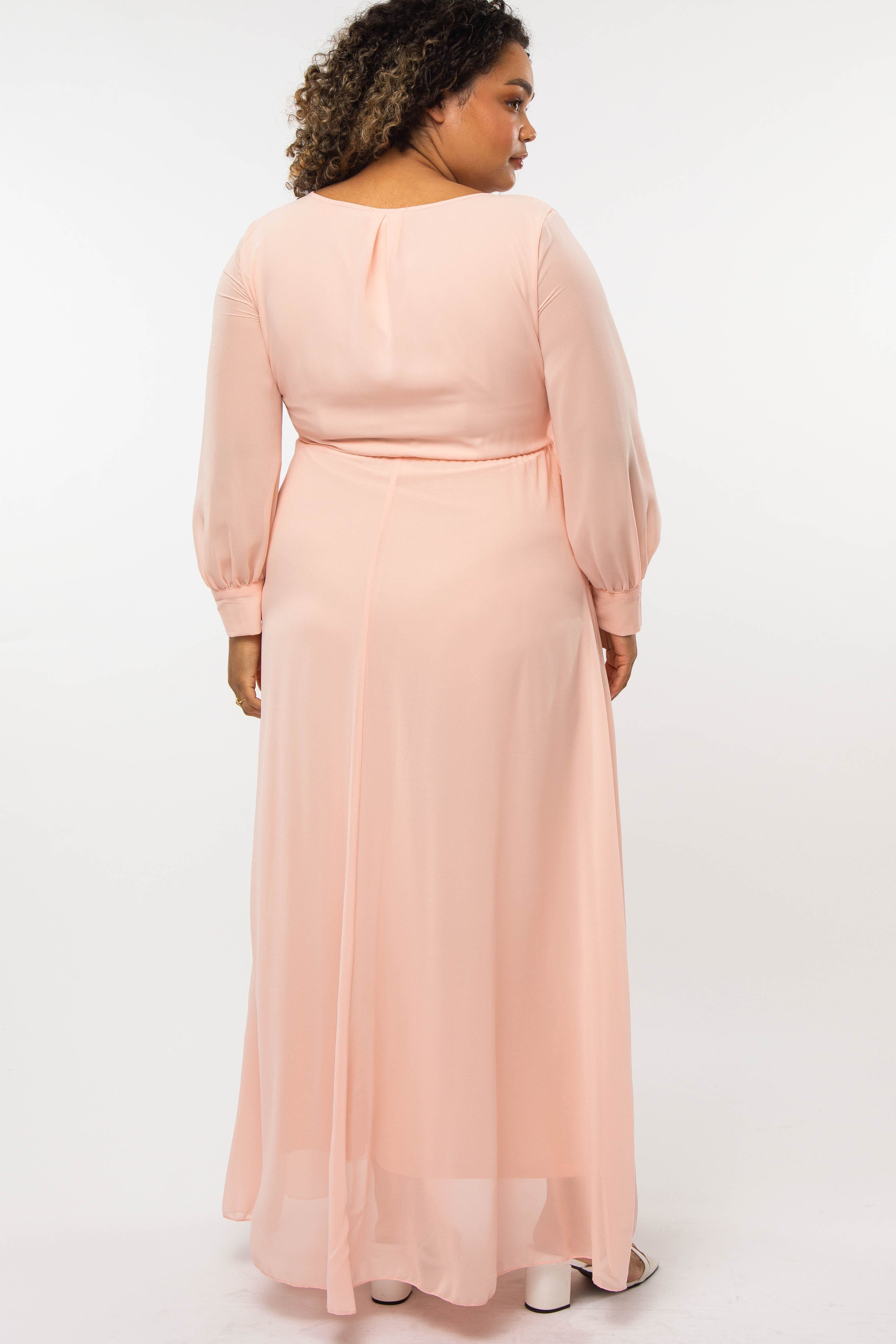 Peach Chiffon Long Sleeve Pleated Plus Maternity Maxi Dress sold by Pinkblush product image thumbnail 3