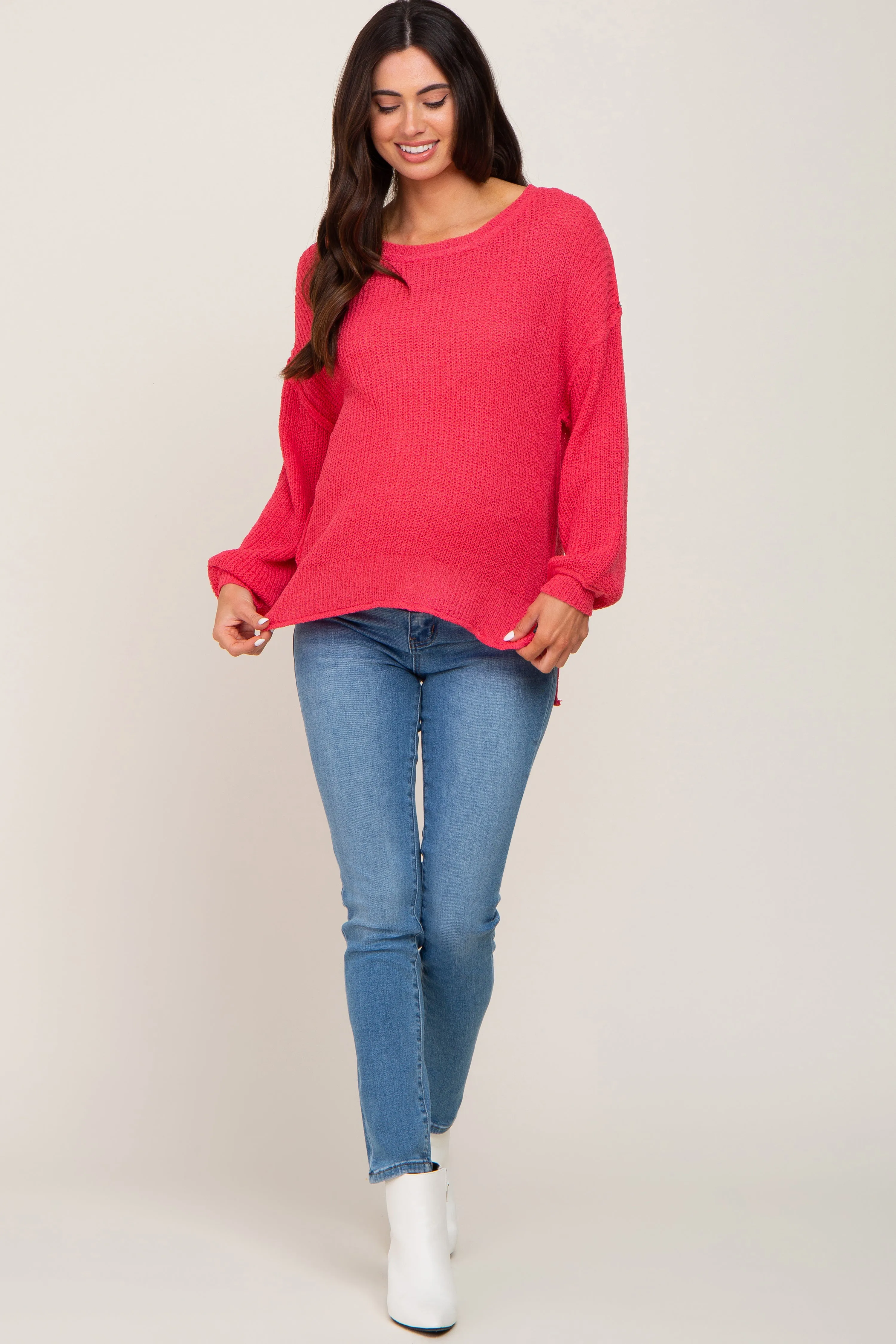 Fuchsia Basic Side Slit Maternity Sweater sold by Pinkblush