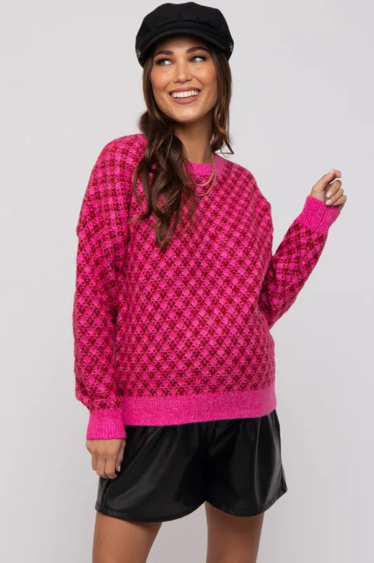 Fuchsia Diagonal Houndstooth Maternity Sweater sold by Pinkblush