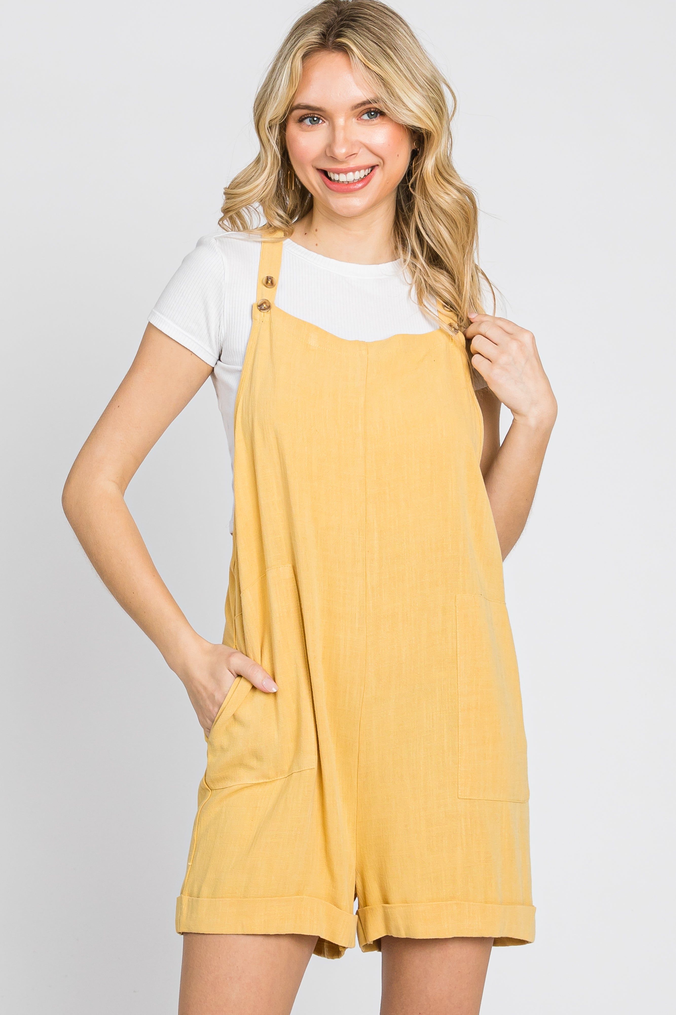 Yellow Linen Overall Romper sold by Pinkblush product image thumbnail 4