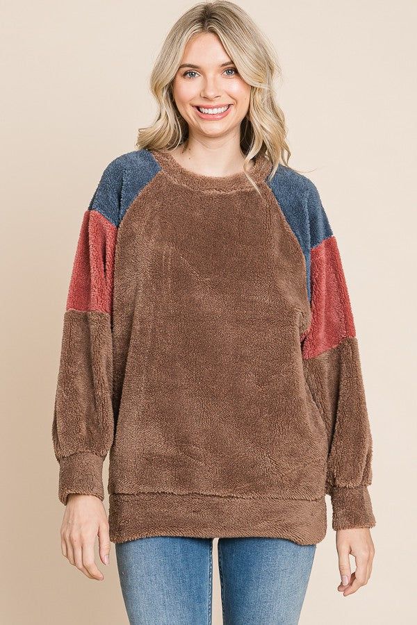 Brown Colorblock Soft Fleece Pullover Maternity Sweater sold by Pinkblush product image thumbnail 4