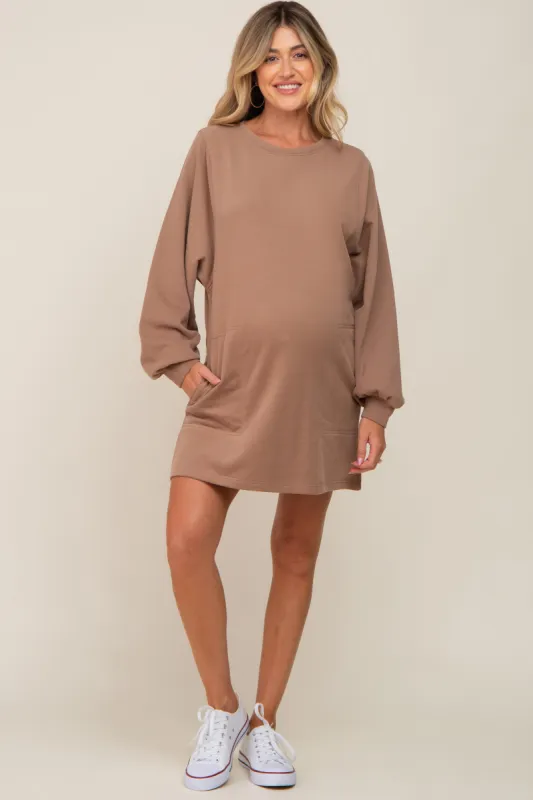 Mocha Ultra Soft Maternity Sweatshirt Dress sold by Pinkblush