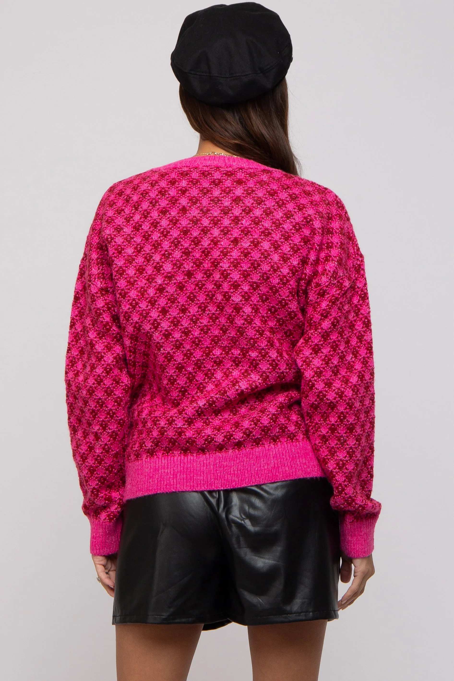 Fuchsia Diagonal Houndstooth Maternity Sweater sold by Pinkblush product image thumbnail 2