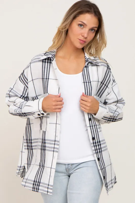 White Plaid Front Pocket Button Up Top sold by Pinkblush