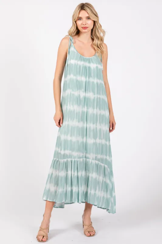 Aqua Tie Dye Tie Strap Midi Dress sold by Pinkblush