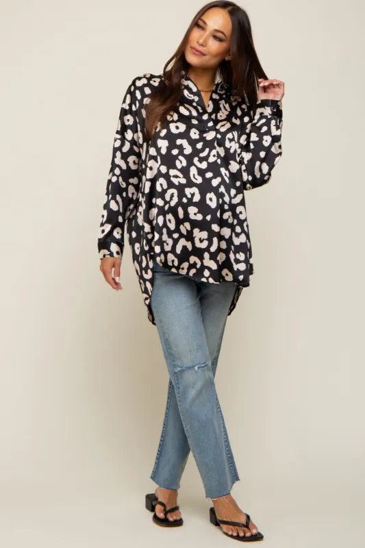 Black Animal Print Long Sleeve Maternity Blouse sold by Pinkblush