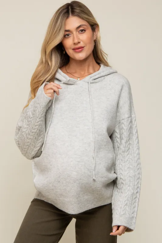 Grey Mixed Knit Maternity Hooded Sweater sold by Pinkblush
