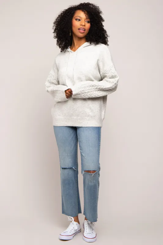Grey Mixed Knit Hooded Sweater sold by Pinkblush