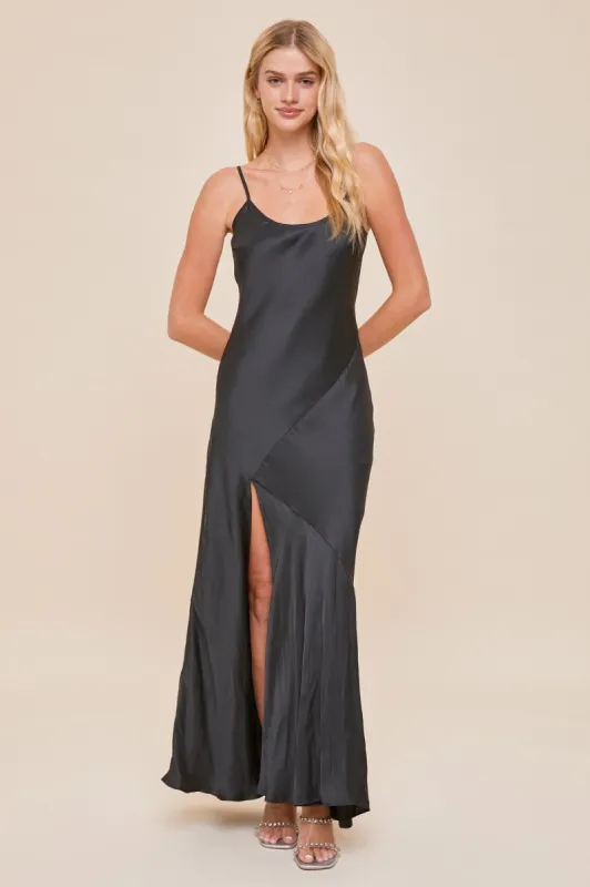 Black V-Neck Slit Maxi Dress sold by Pinkblush