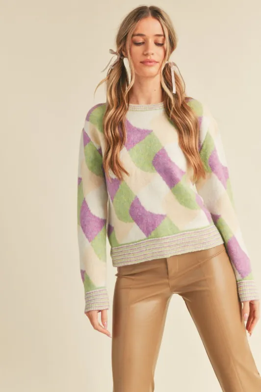 Purple Green Multi Colorful Abstract Knit Sweater sold by Pinkblush