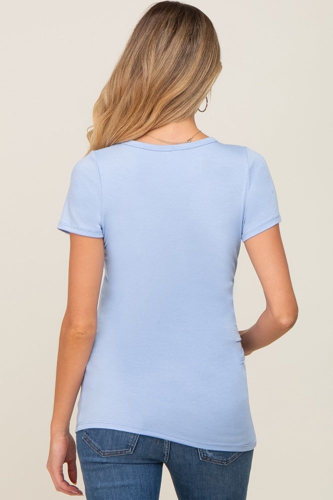 Light Blue Side Ruched Short Sleeve Maternity Top sold by Pinkblush product image thumbnail 3