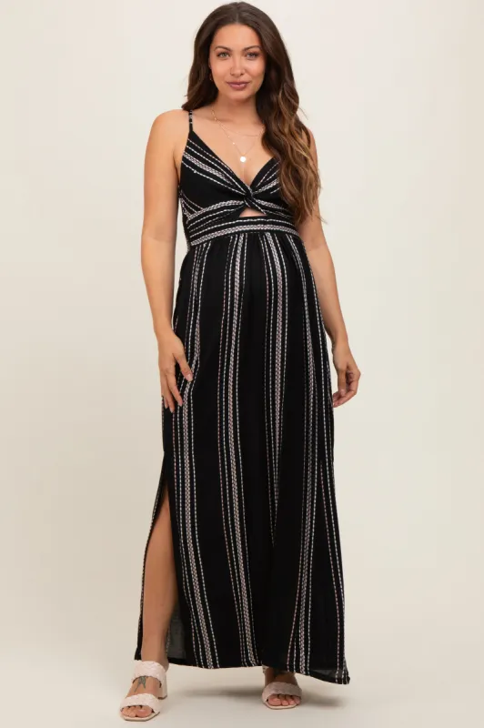 Black Patterned Sleeveless Maternity Dress sold by Pinkblush