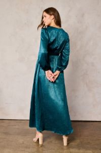 Teal Brushed Satin Faux Wrap Dress sold by Pinkblush