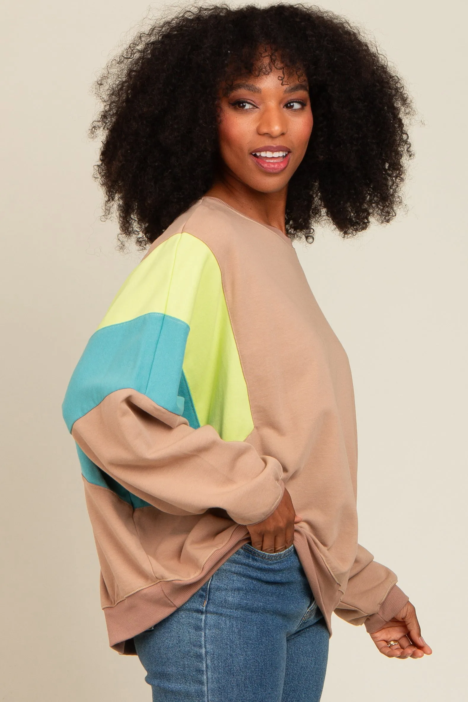 Mocha Colorblock Dolman Sleeve Sweatshirt sold by Pinkblush product image thumbnail 3