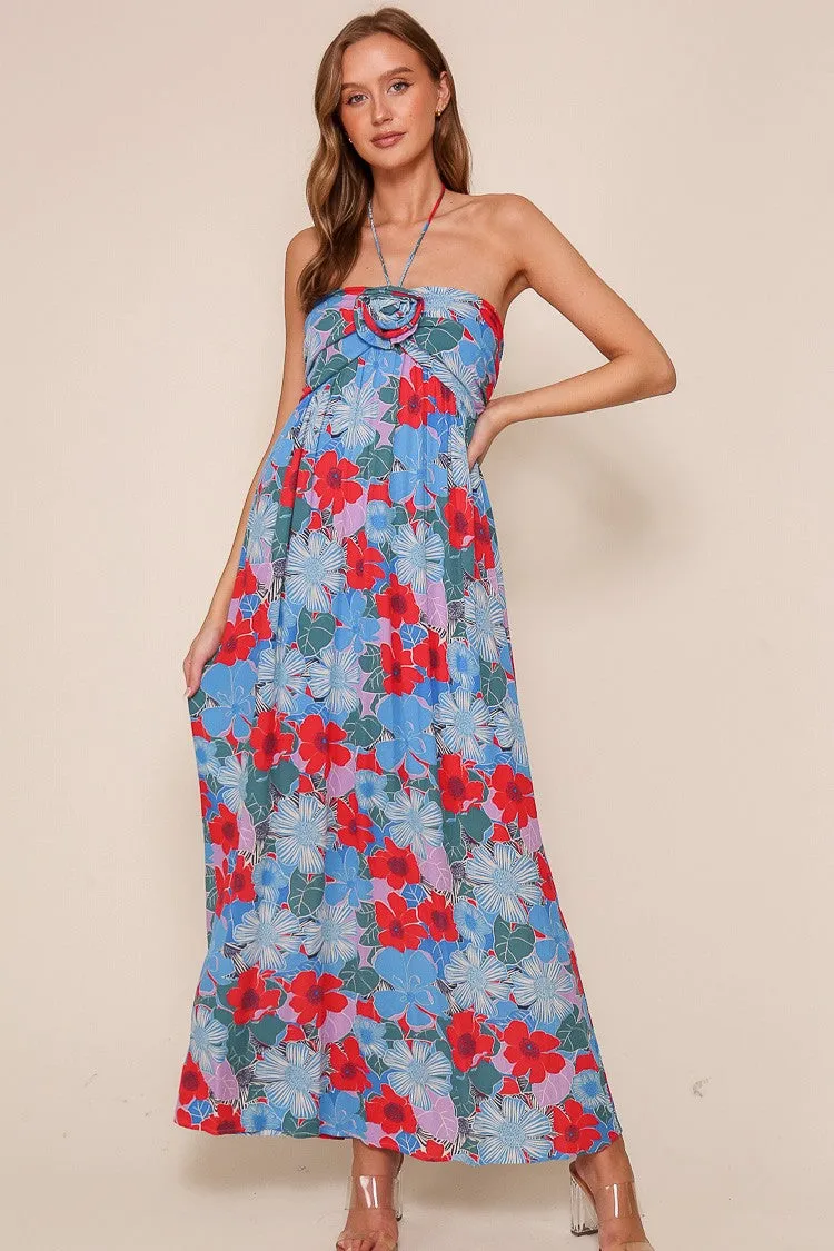 Blue Floral Halter Maternity Maxi Dress sold by Pinkblush product image thumbnail 5