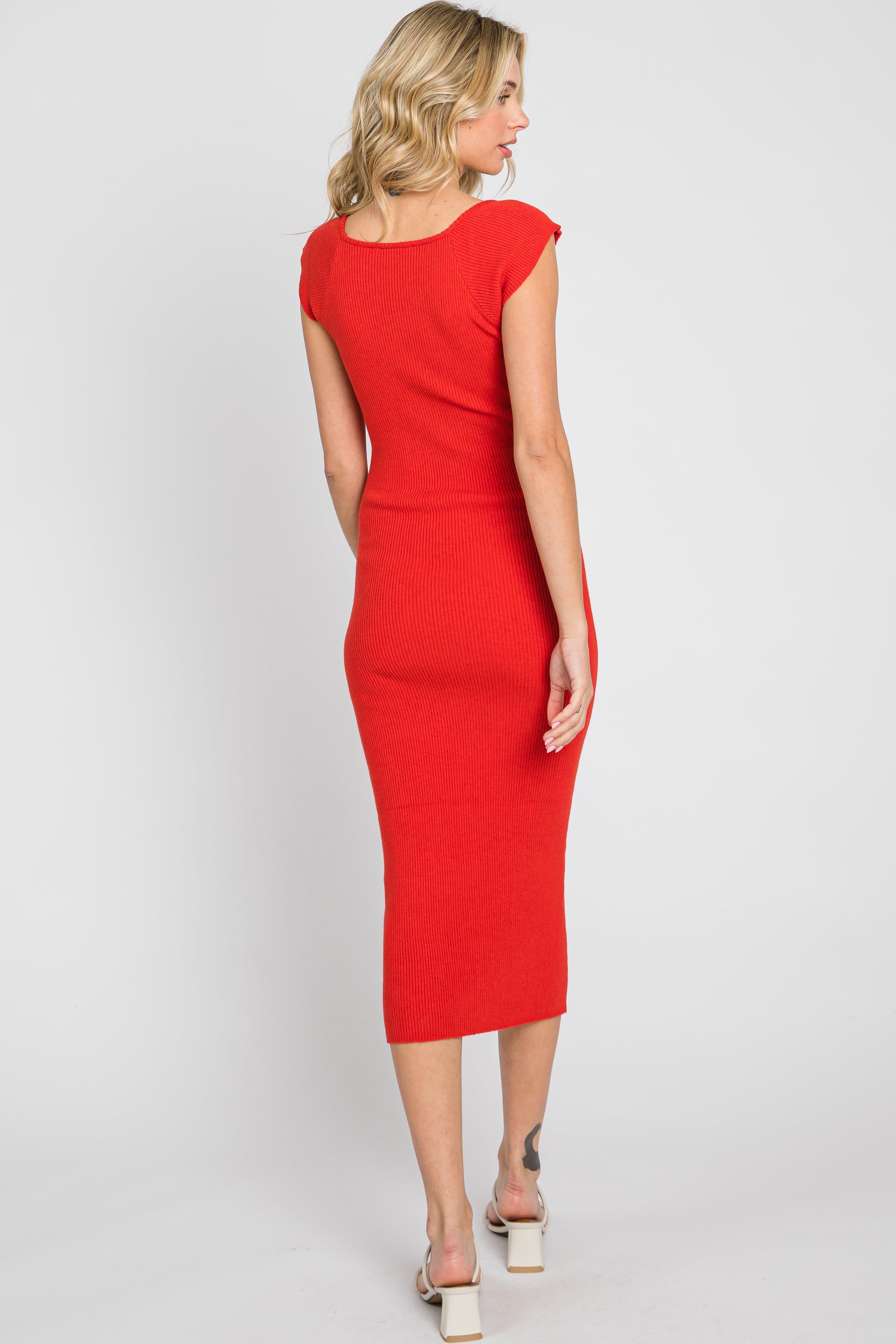 Red Ribbed Knit Fitted Dress sold by Pinkblush product image thumbnail 3