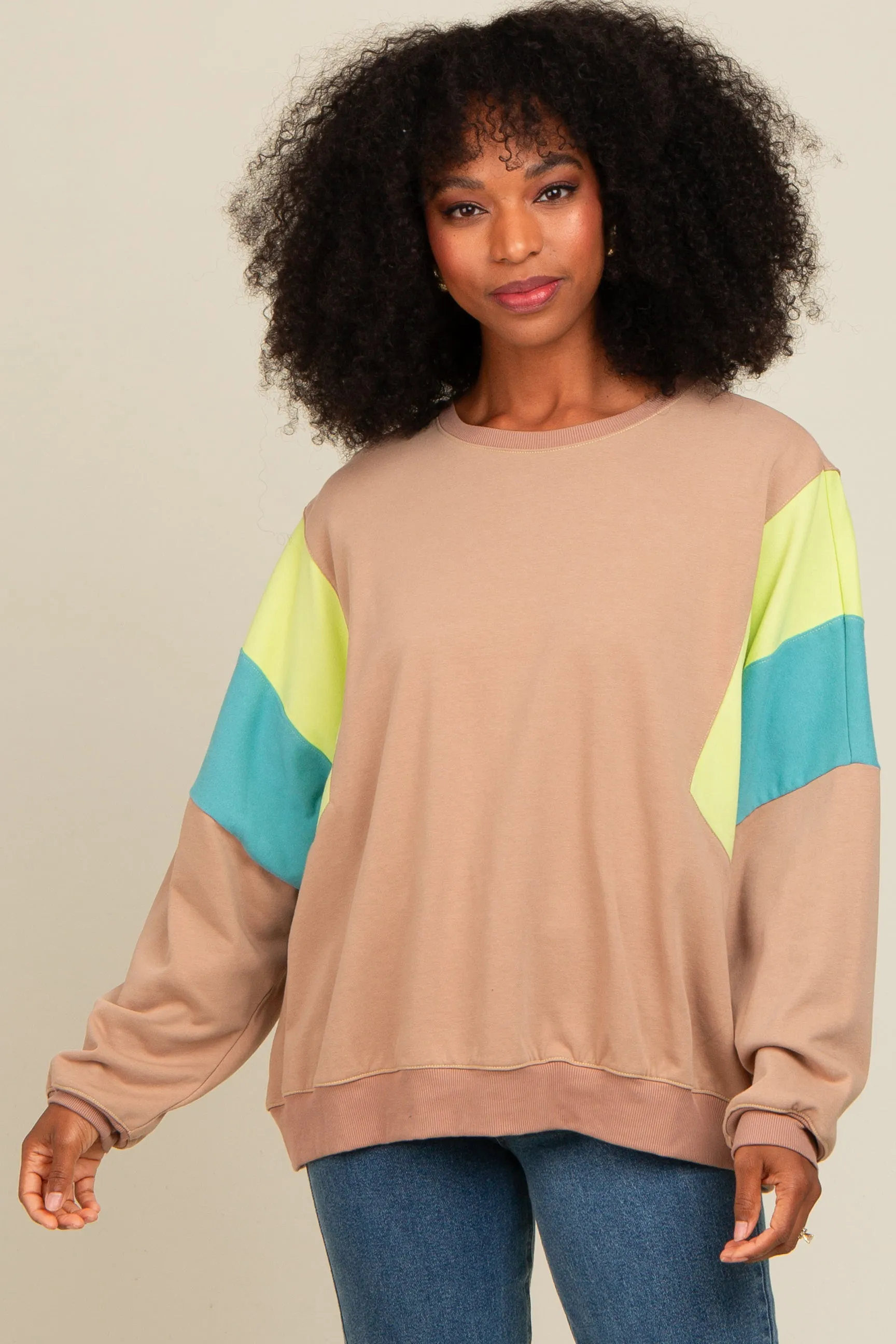 Mocha Colorblock Dolman Sleeve Sweatshirt sold by Pinkblush