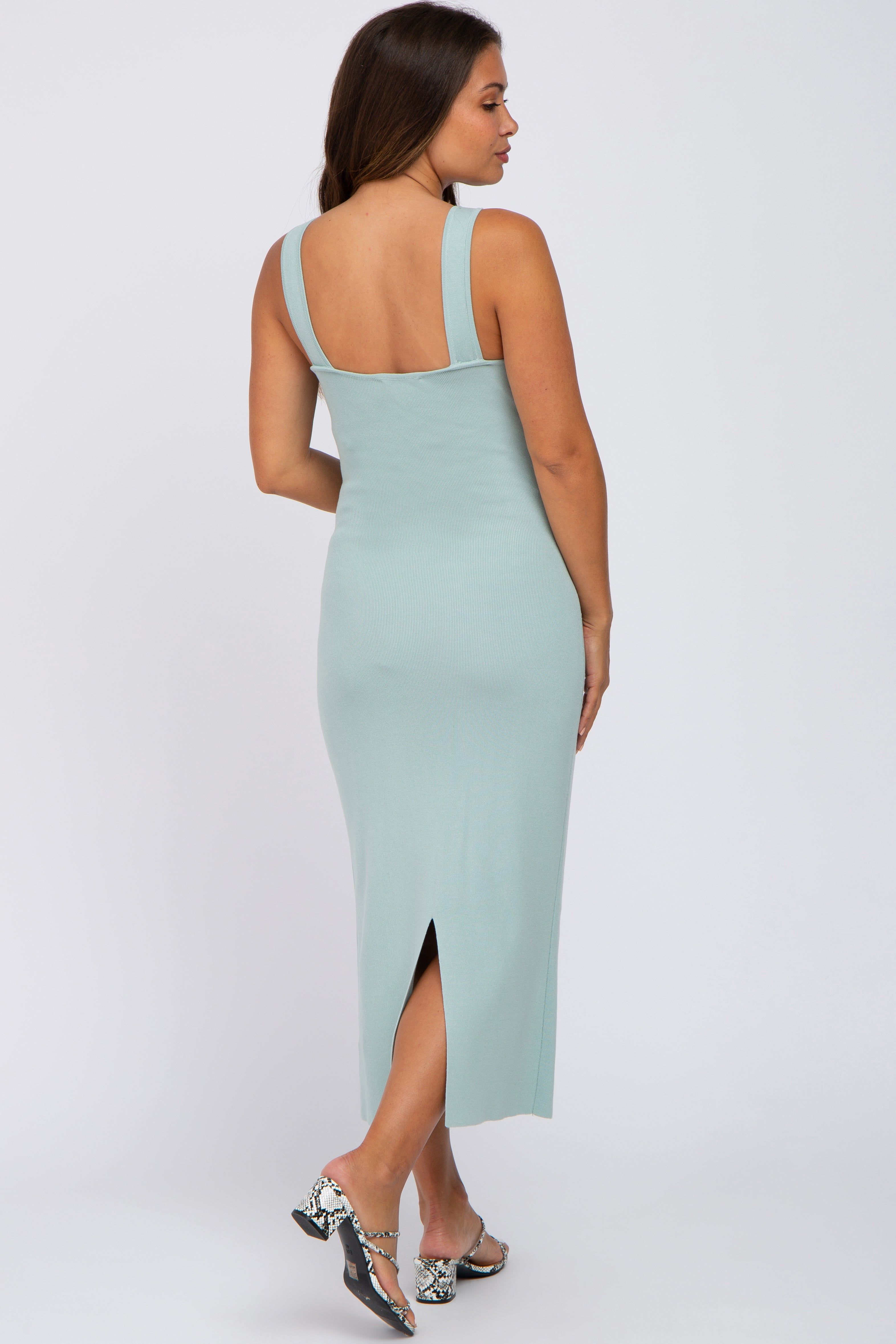 Mint Green Knit Square Neck Maternity Midi Dress sold by Pinkblush product image thumbnail 3