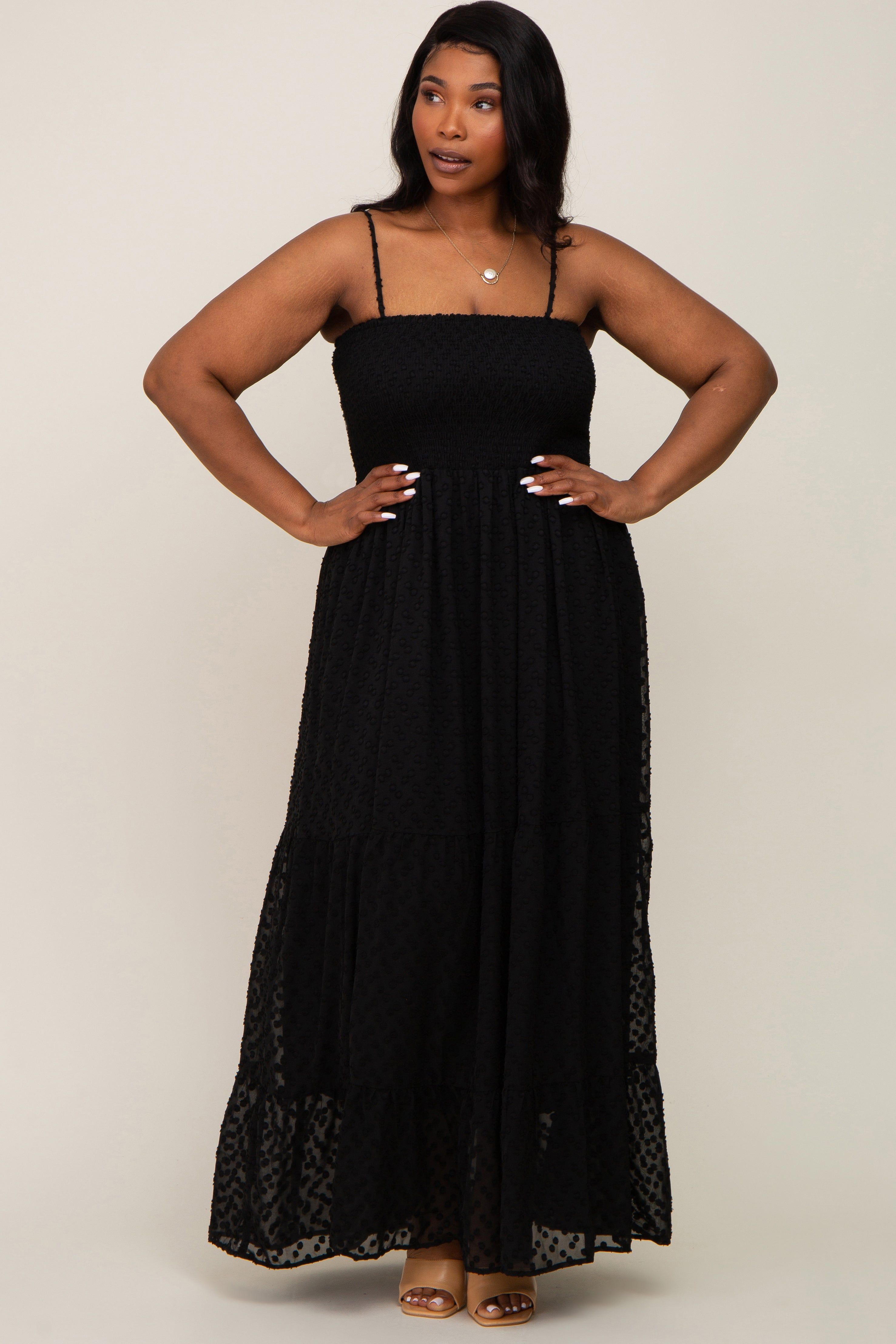 Black Textured Dot Chiffon Sleeveless Plus Maxi Dress sold by Pinkblush product image thumbnail 2