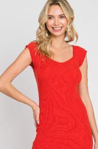 Red Ribbed Knit Fitted Dress sold by Pinkblush