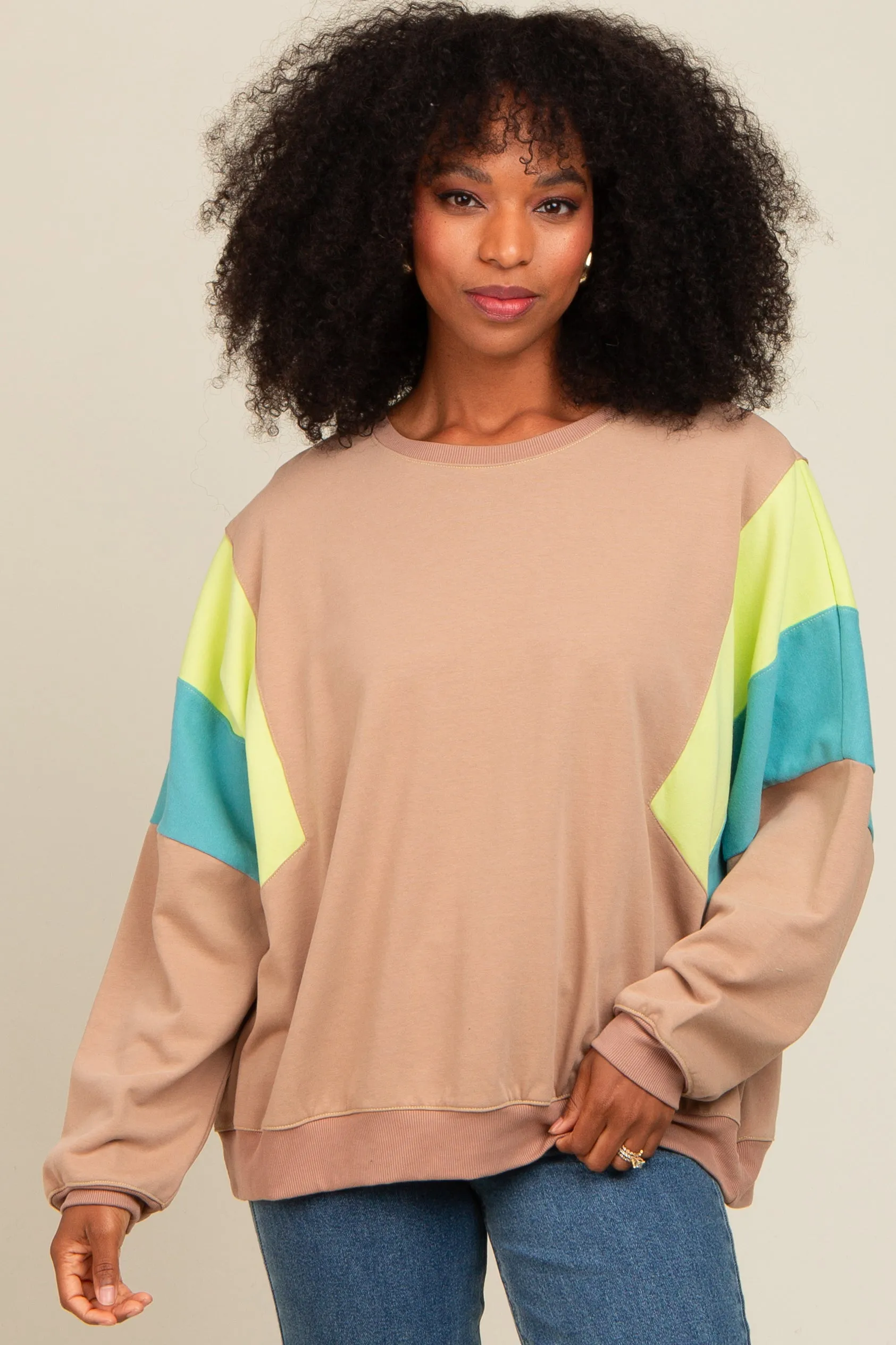 Mocha Colorblock Dolman Sleeve Sweatshirt sold by Pinkblush product image thumbnail 2