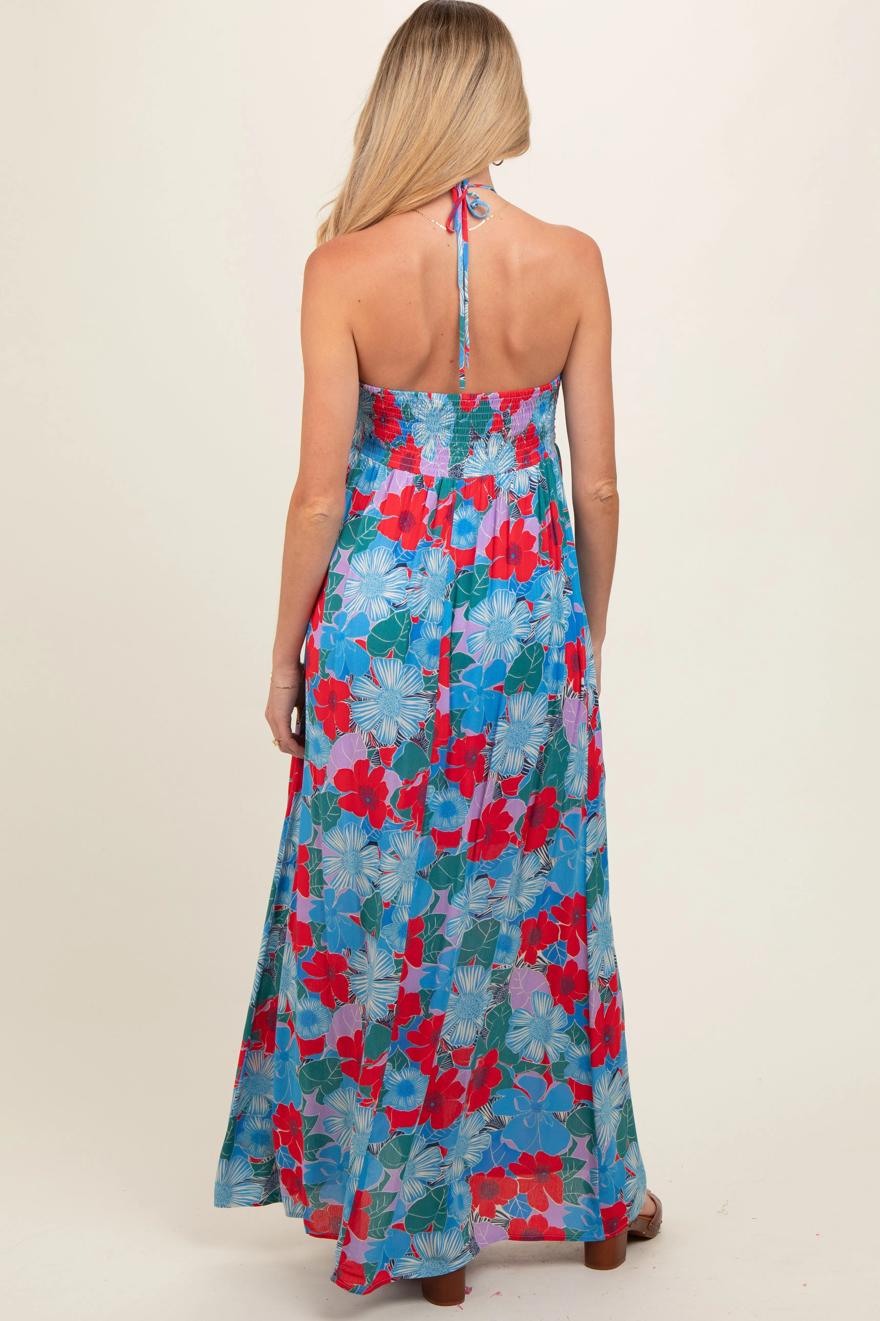 Blue Floral Halter Maternity Maxi Dress sold by Pinkblush product image thumbnail 4