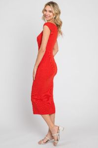Red Ribbed Knit Fitted Dress sold by Pinkblush