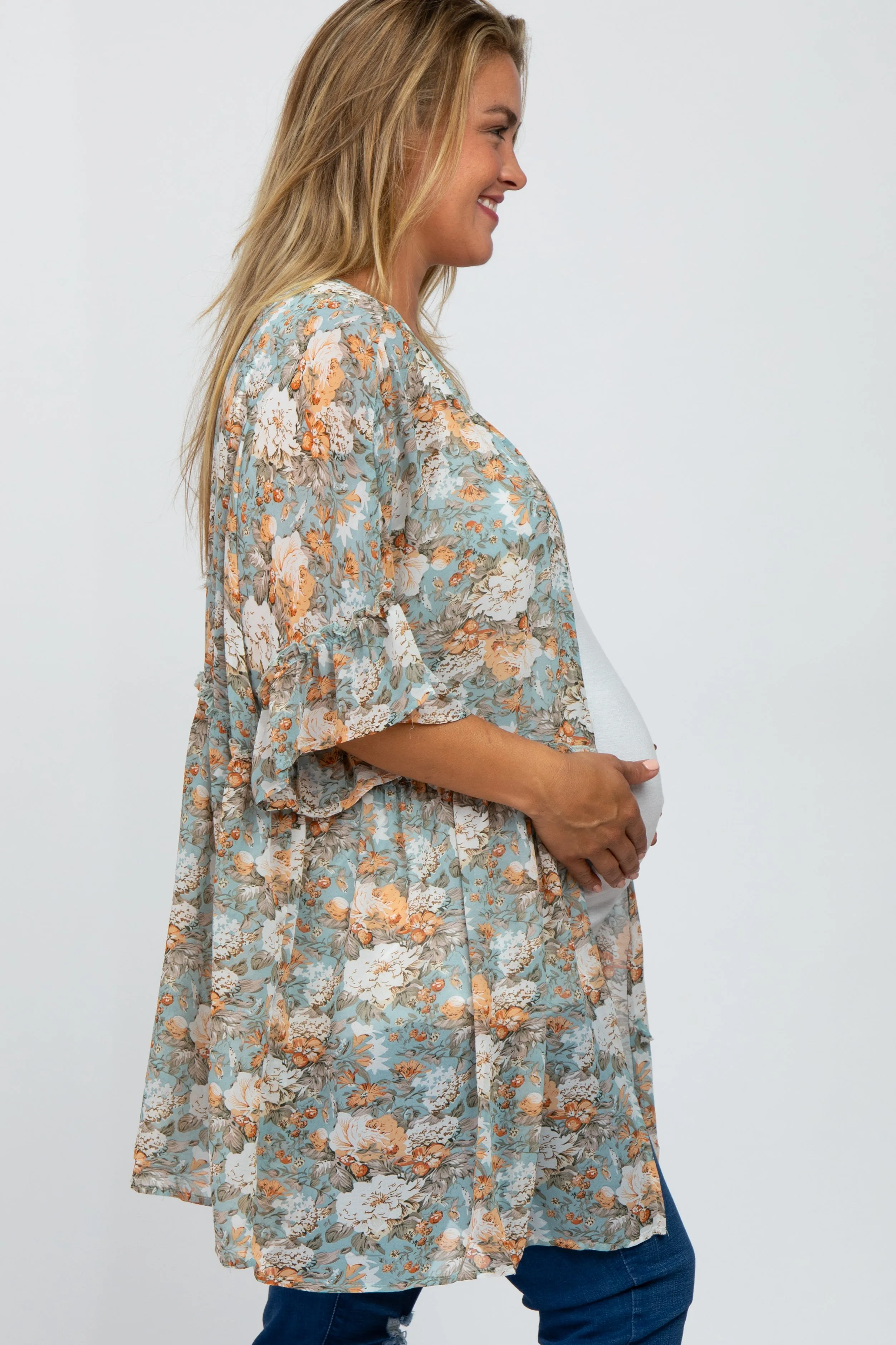 Blue Floral Ruffle Hem Maternity Plus Cover Up sold by Pinkblush product image thumbnail 3