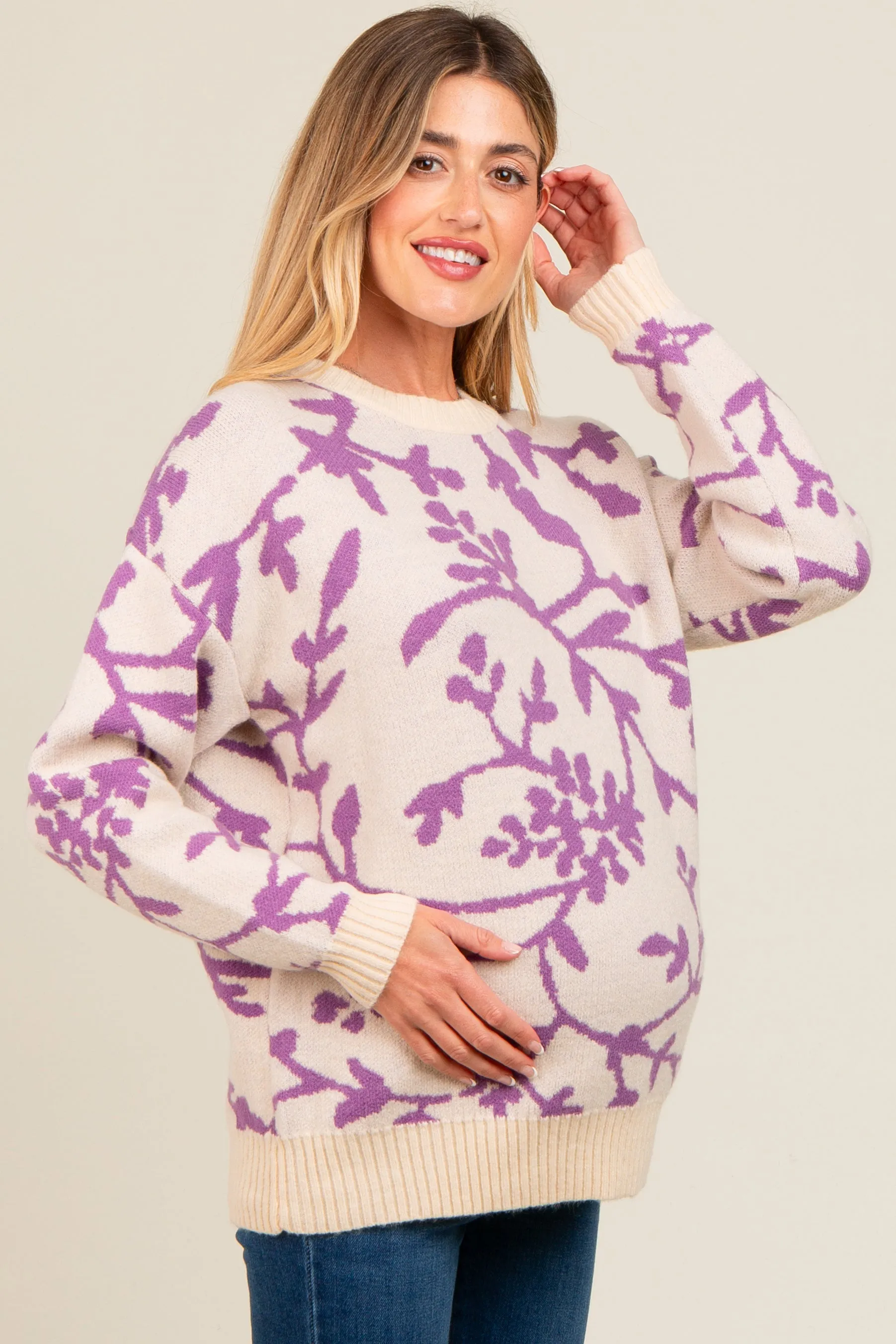 Lavender Floral Drop Shoulder Maternity Sweater sold by Pinkblush product image thumbnail 3