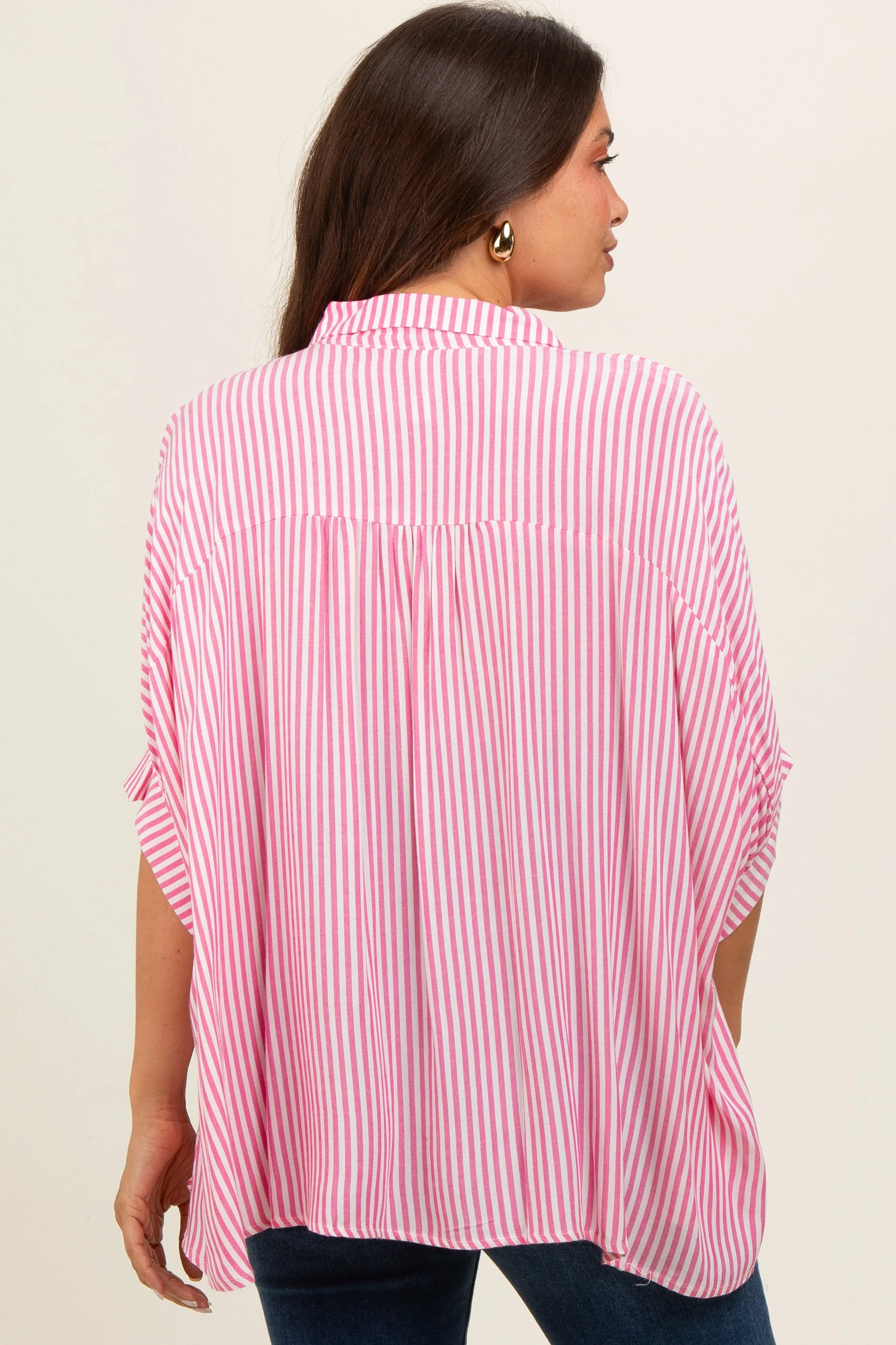 Fuchsia Striped Button Up Dolman Maternity Top sold by Pinkblush product image thumbnail 4