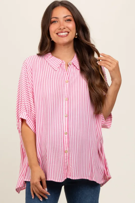 Fuchsia Striped Button Up Dolman Maternity Top sold by Pinkblush