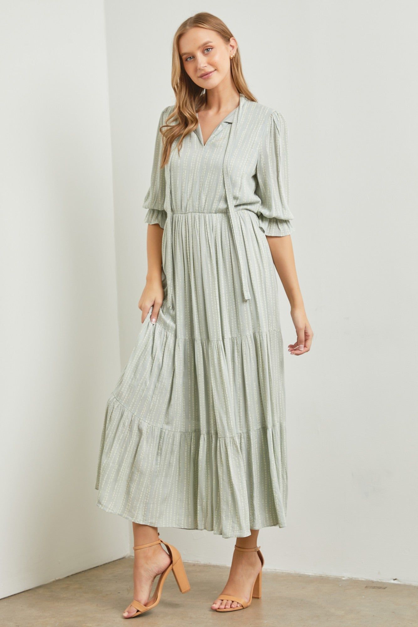Sage Tiered Maxi Dress sold by Pinkblush