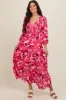 Pink Floral Wrap Front Smocked V-Neck Tiered Maternity Midi Dress sold by Pinkblush