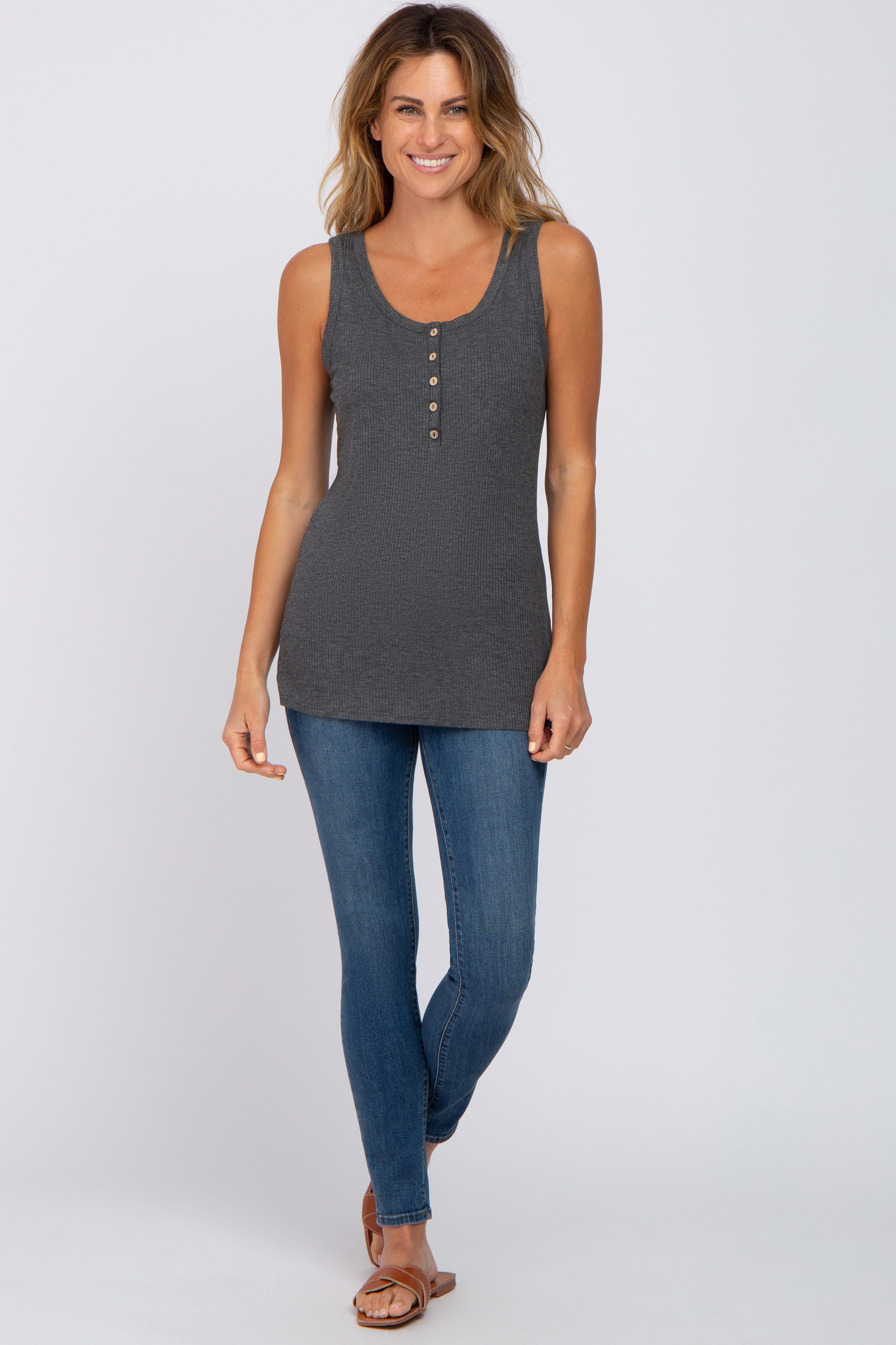 Charcoal Button Up Tank Top sold by Pinkblush product image thumbnail 4