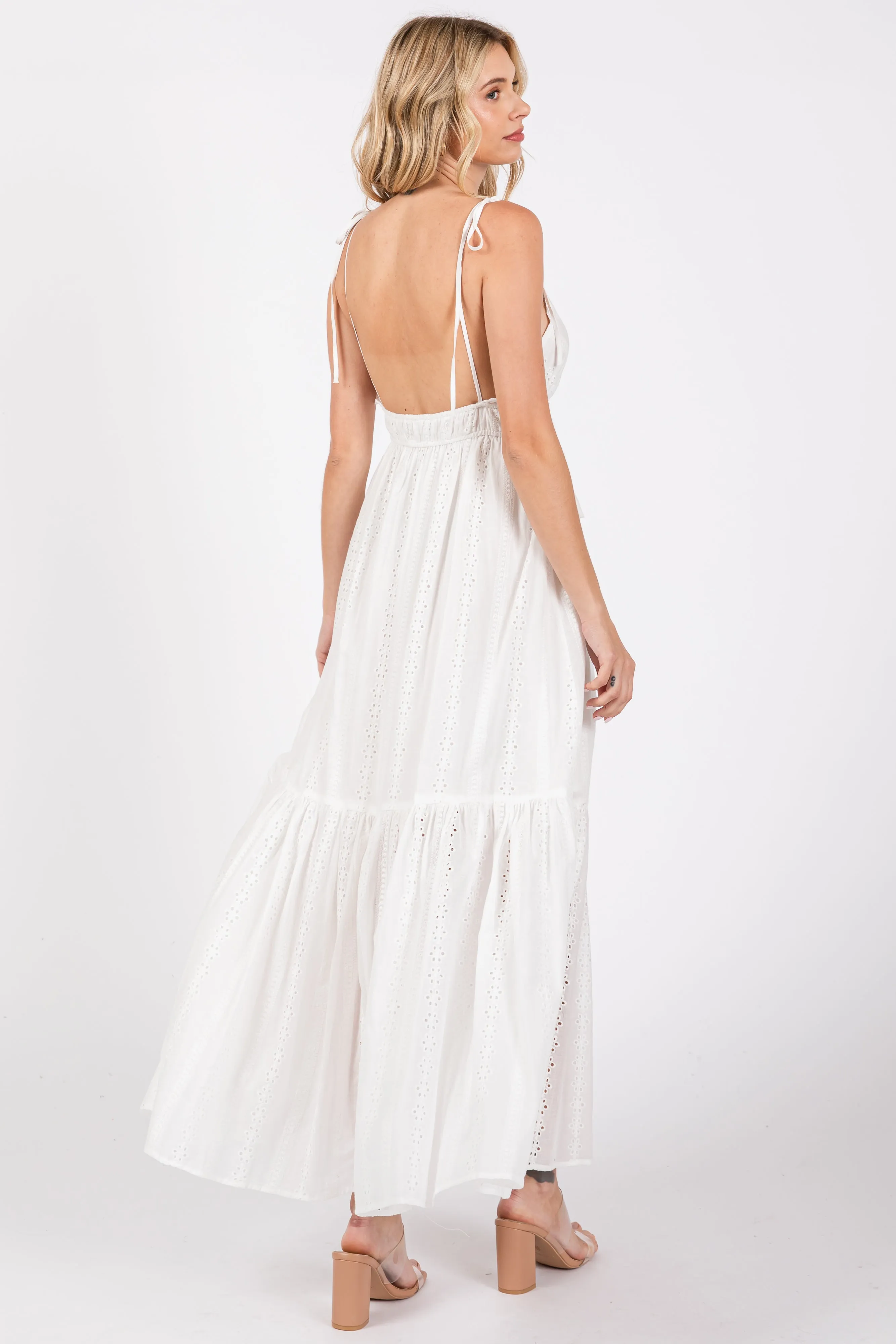 Ivory Floral Eyelet Shoulder Tie Dress sold by Pinkblush product image thumbnail 3