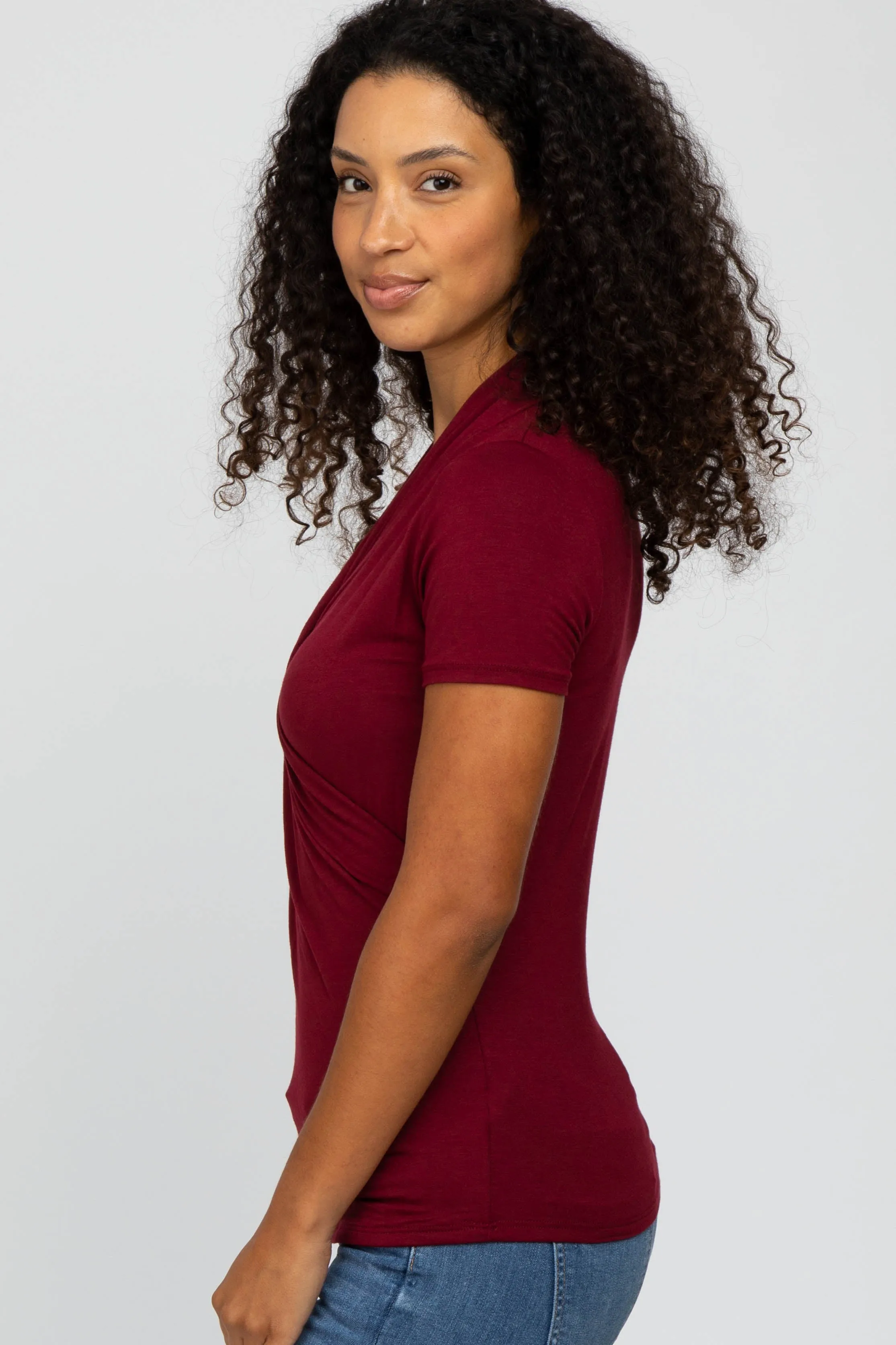 Burgundy Solid Short Sleeve Wrap Front Nursing Top sold by Pinkblush product image thumbnail 2