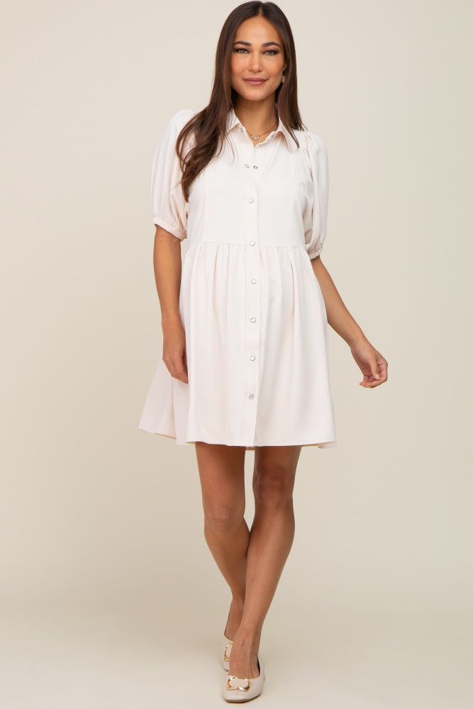 Cream Button Down Maternity Mini Dress sold by Pinkblush product image thumbnail 4