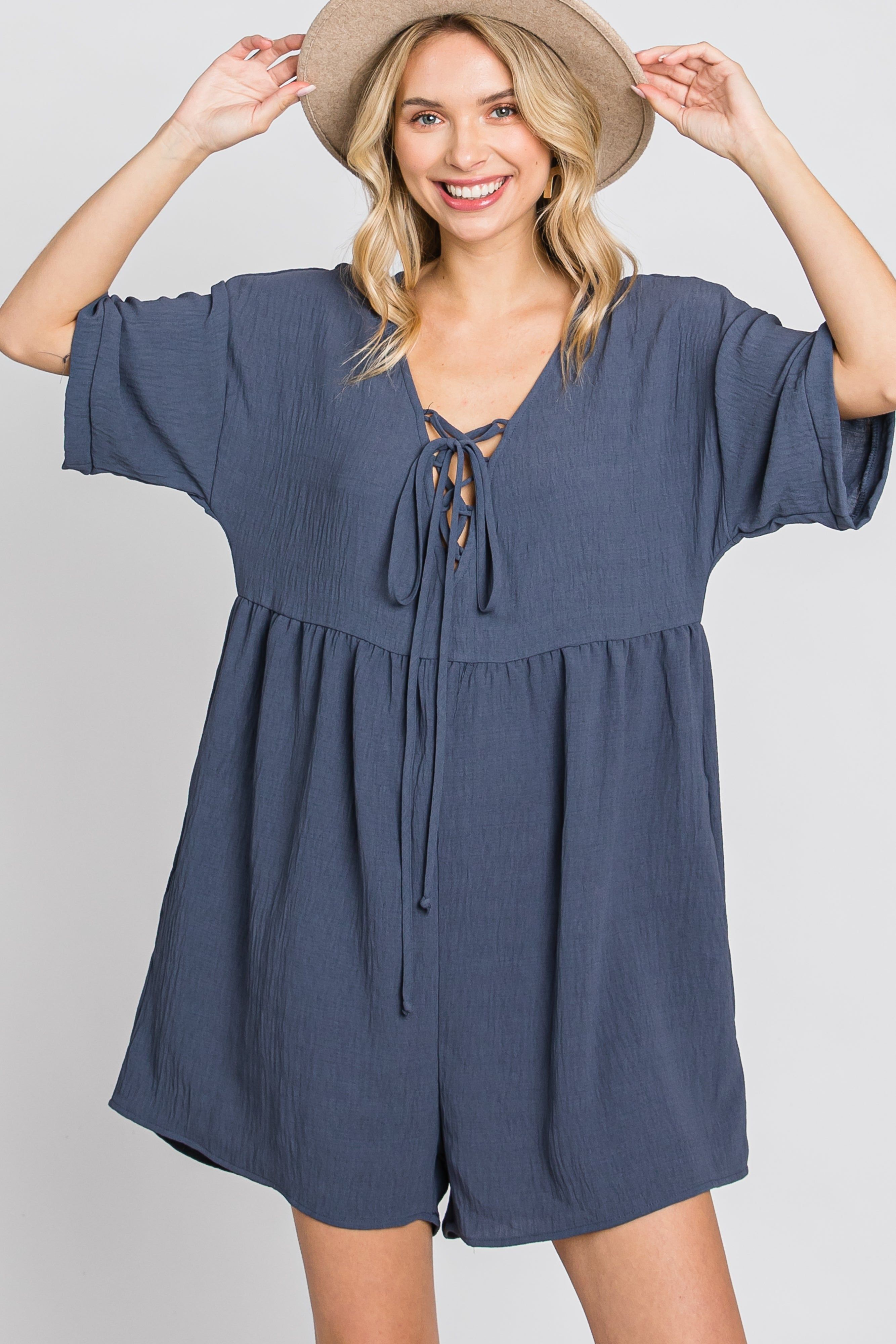 Charcoal Lace Up Romper sold by Pinkblush product image thumbnail 11