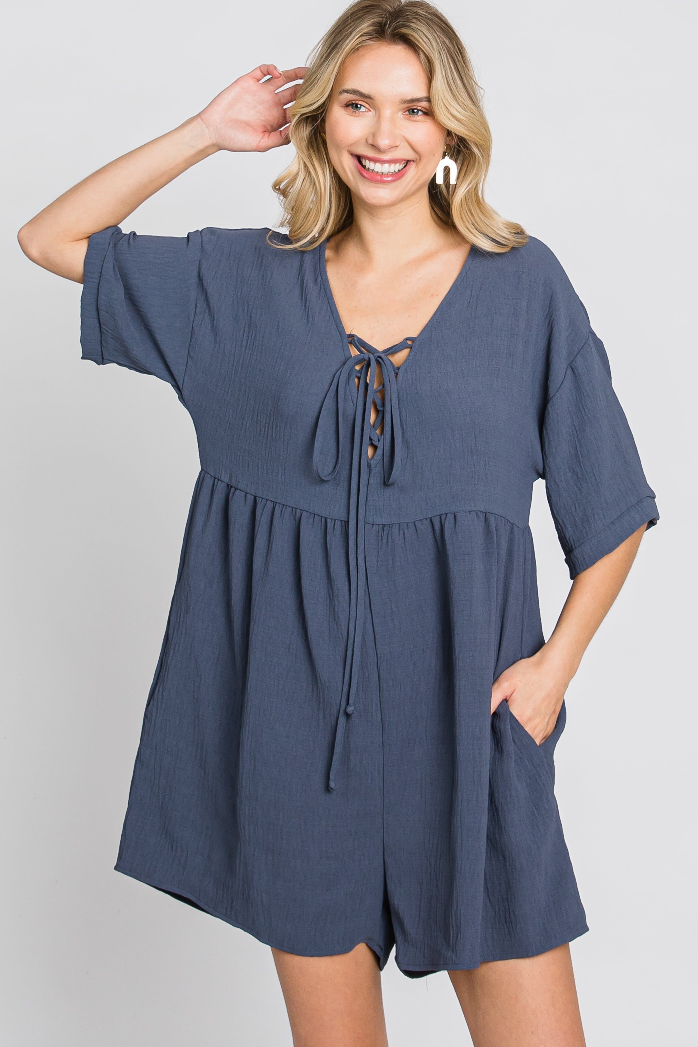 Charcoal Lace Up Romper sold by Pinkblush product image thumbnail 3