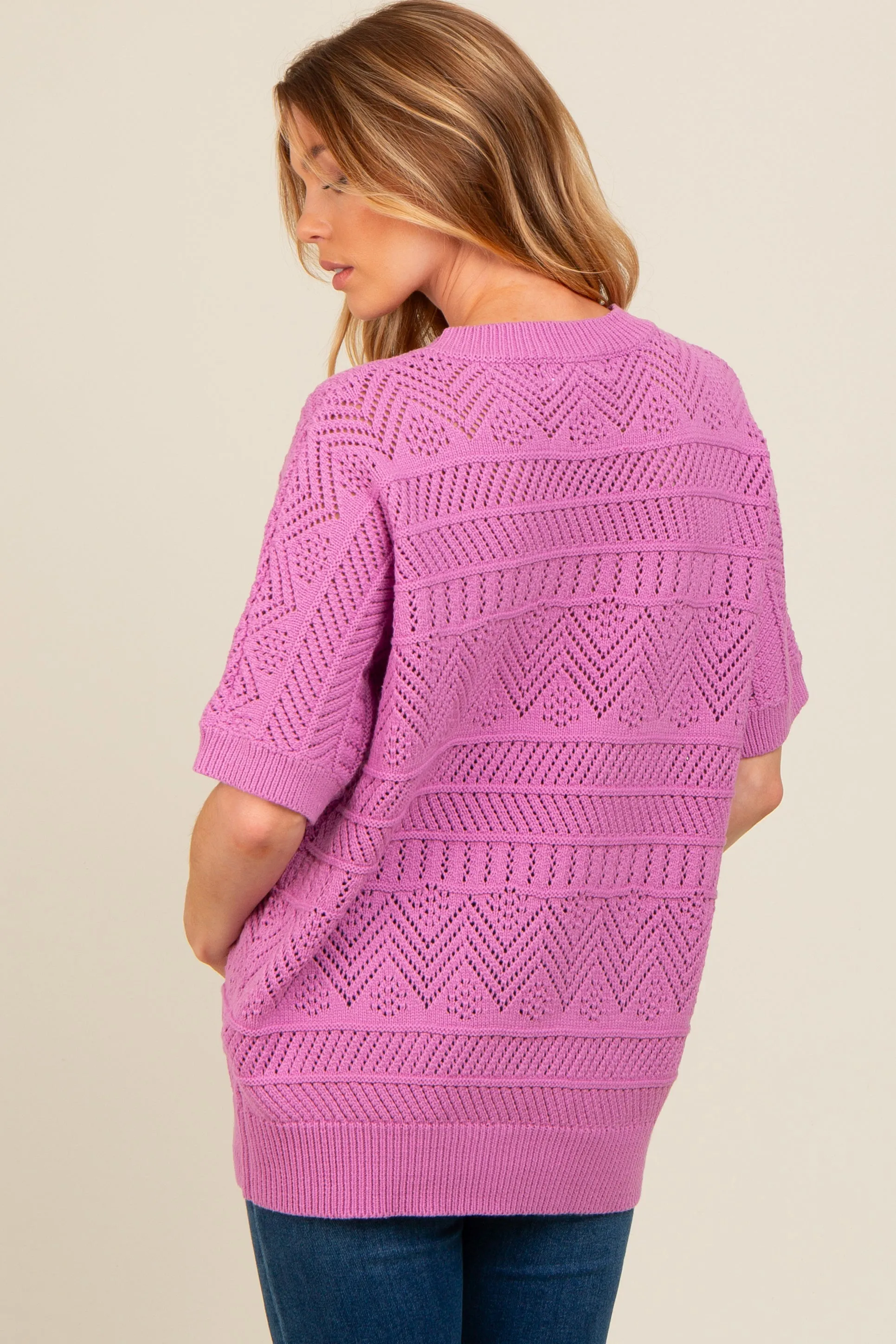 Violet Crochet Knit Short Sleeve Sweater Maternity Top sold by Pinkblush product image thumbnail 3