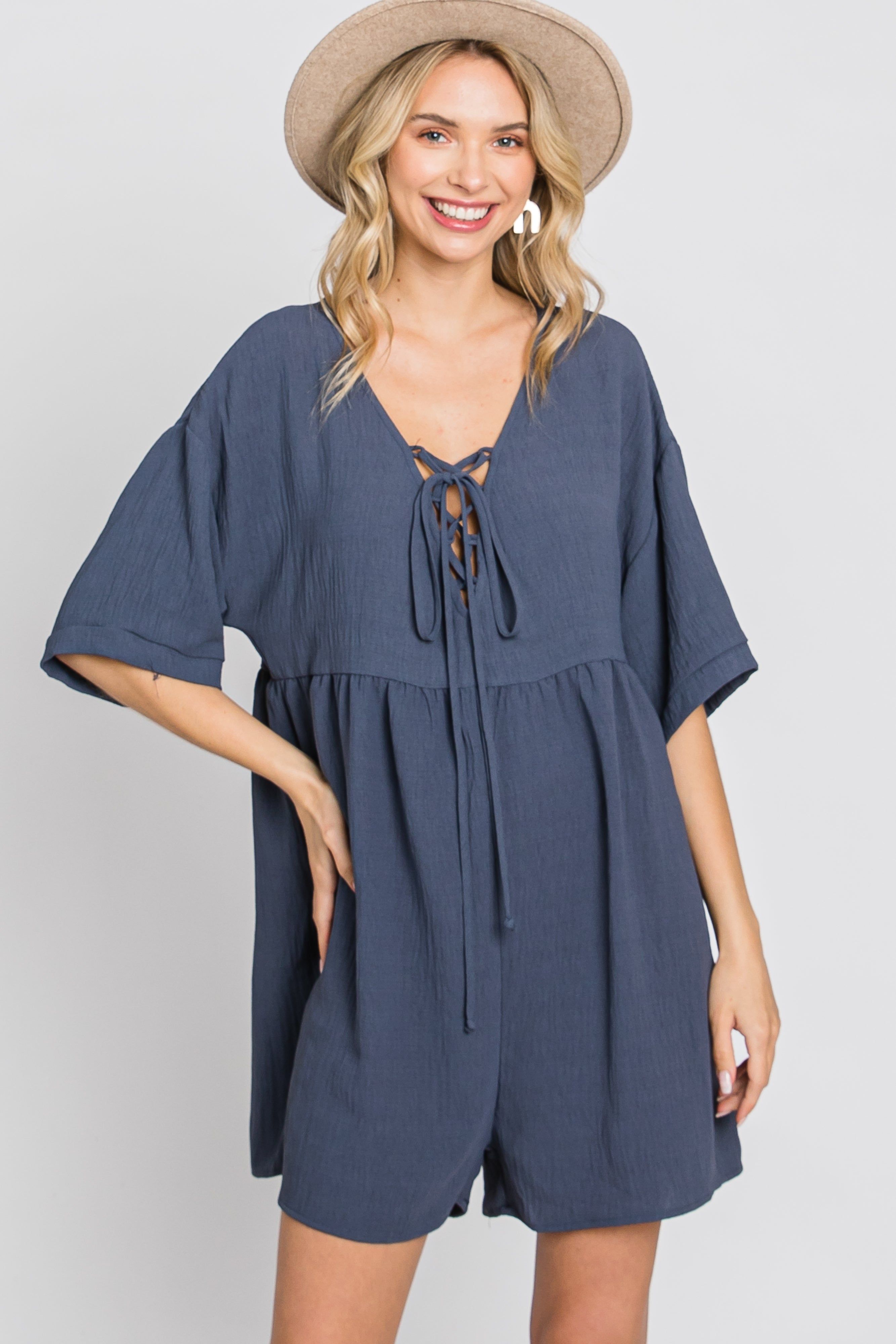 Charcoal Lace Up Romper sold by Pinkblush product image thumbnail 9