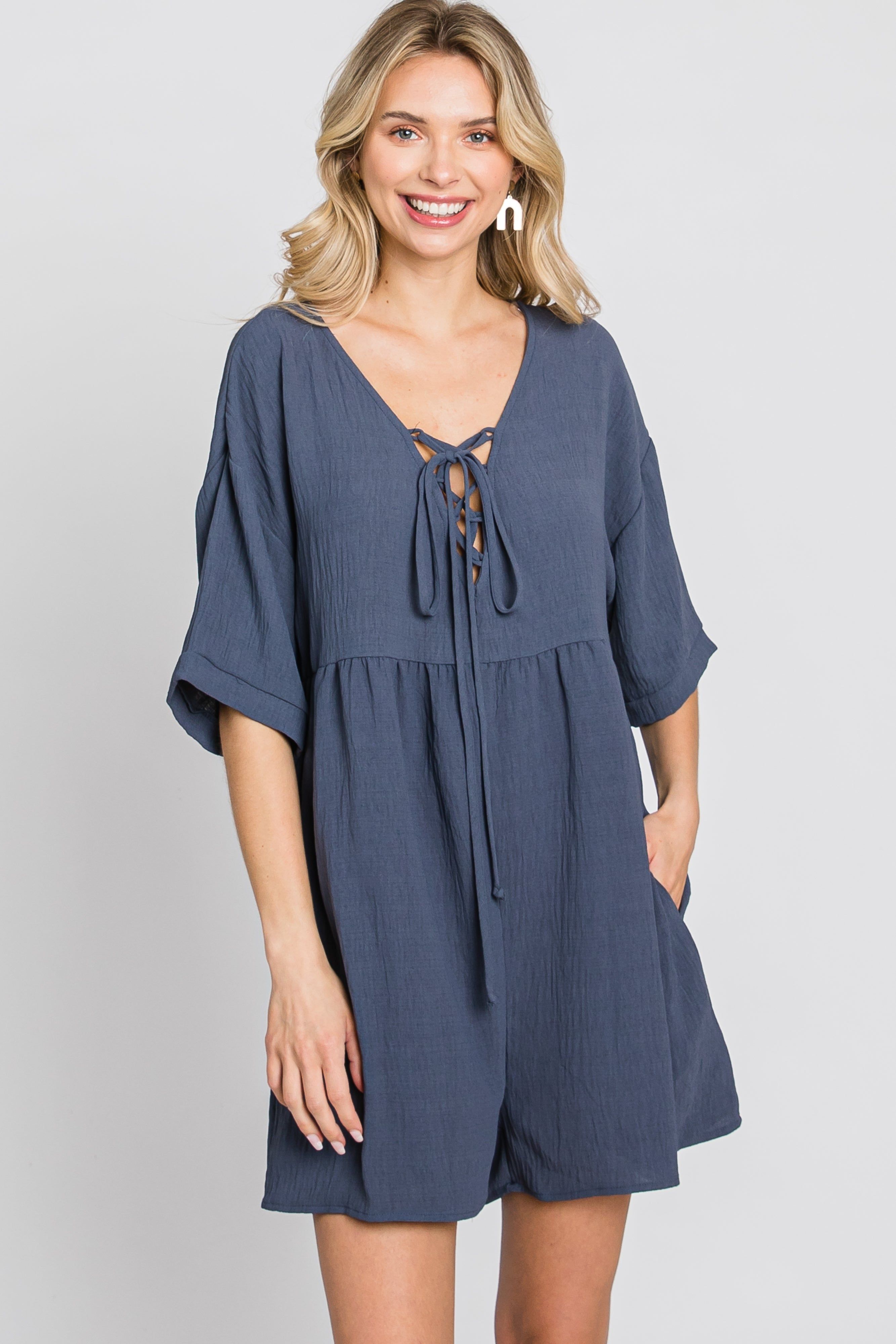 Charcoal Lace Up Romper sold by Pinkblush product image thumbnail 4