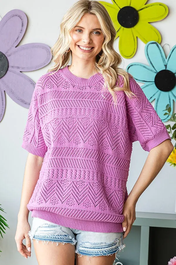 Violet Crochet Knit Short Sleeve Sweater Maternity Top sold by Pinkblush product image thumbnail 4