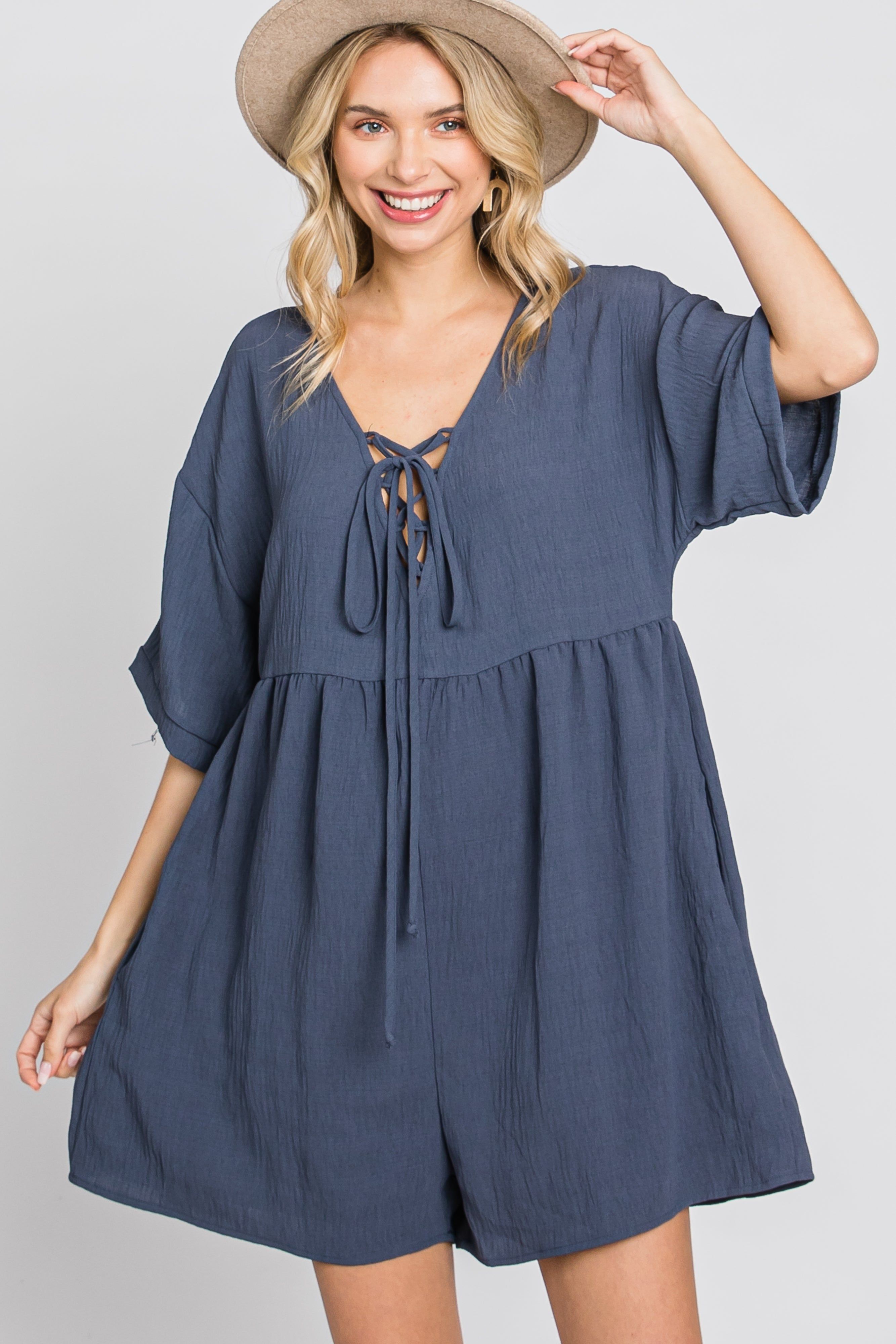 Charcoal Lace Up Romper sold by Pinkblush product image thumbnail 10