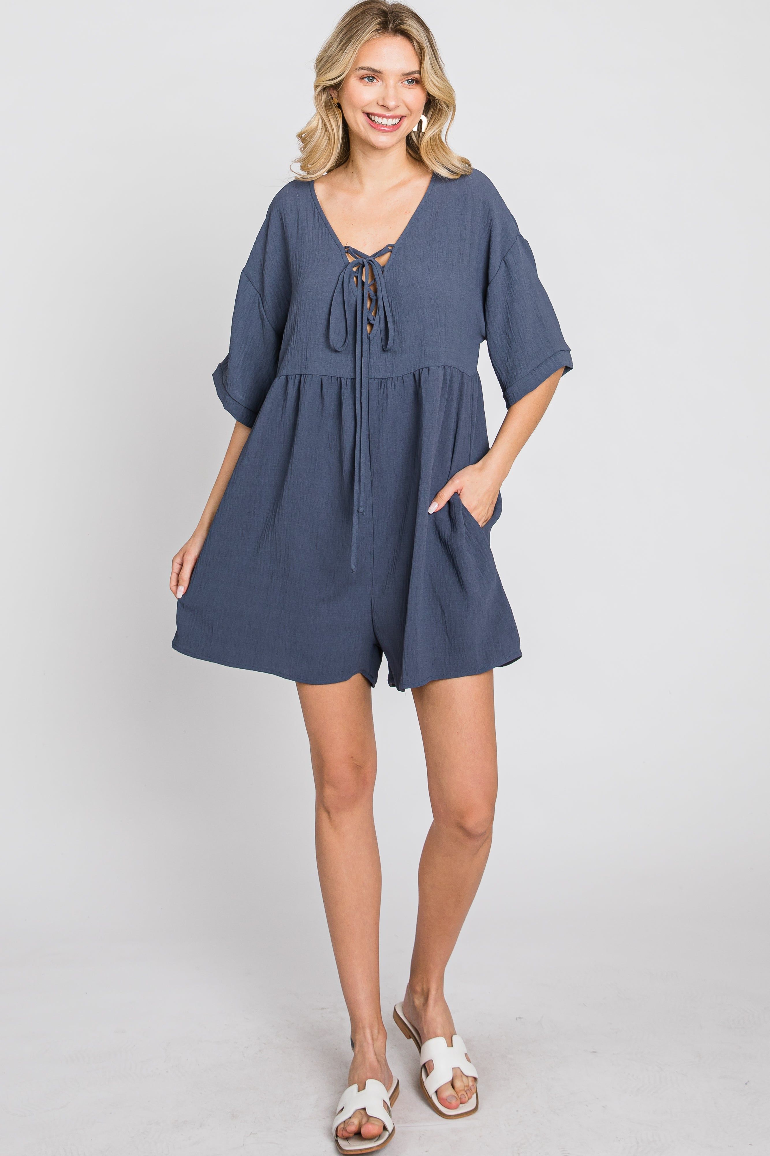 Charcoal Lace Up Romper sold by Pinkblush product image thumbnail 2