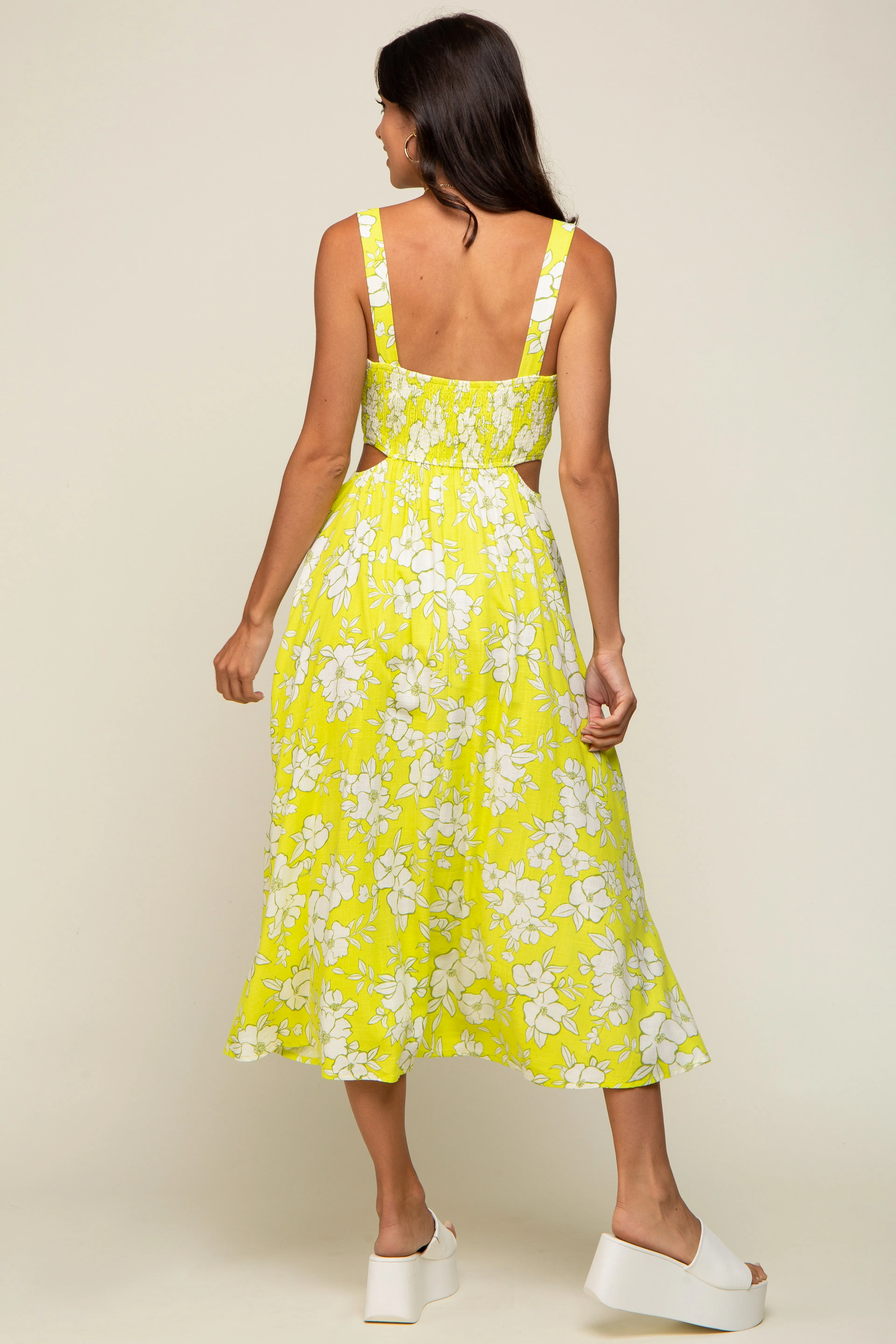 Lime Floral Sleeveless Side Cutout Midi Dress sold by Pinkblush product image thumbnail 3