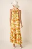 Orange Watercolor Print Satin Midi Dress sold by Pinkblush