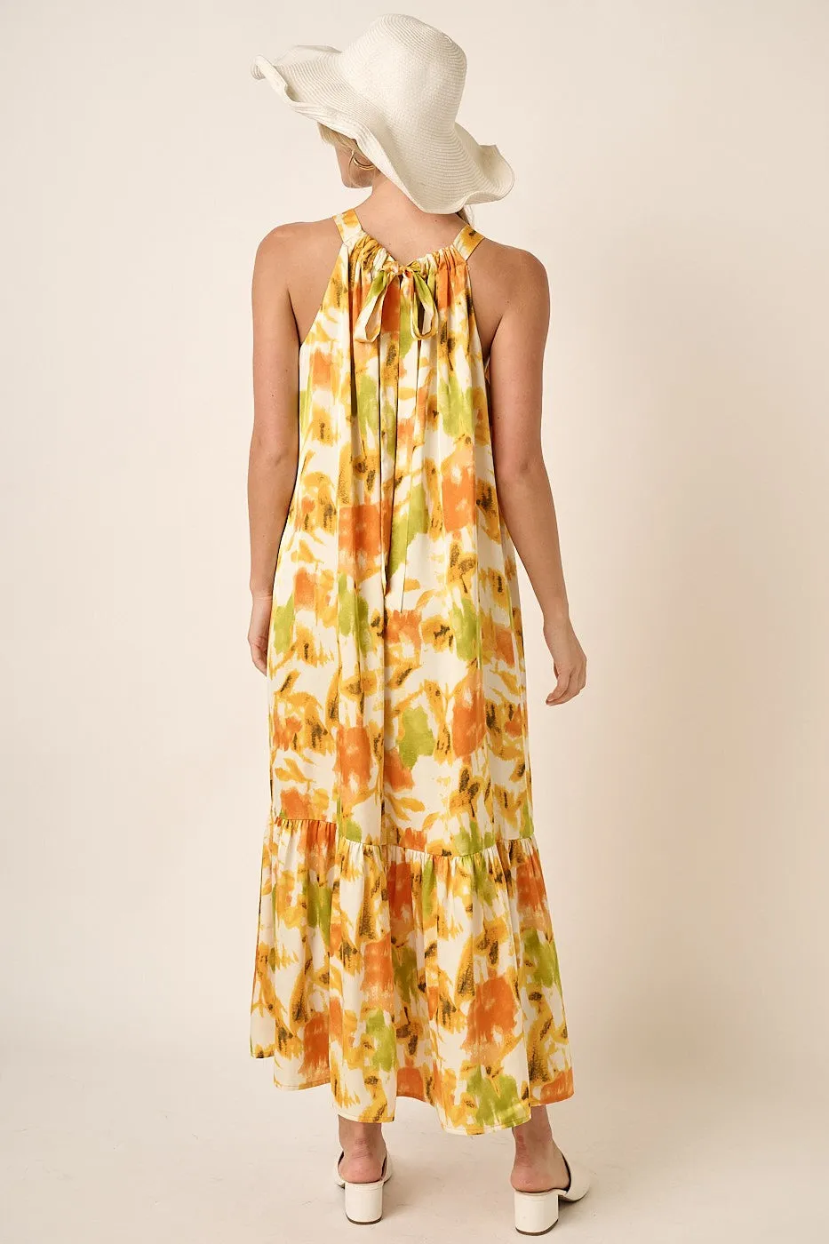 Orange Watercolor Print Satin Midi Dress sold by Pinkblush product image thumbnail 4