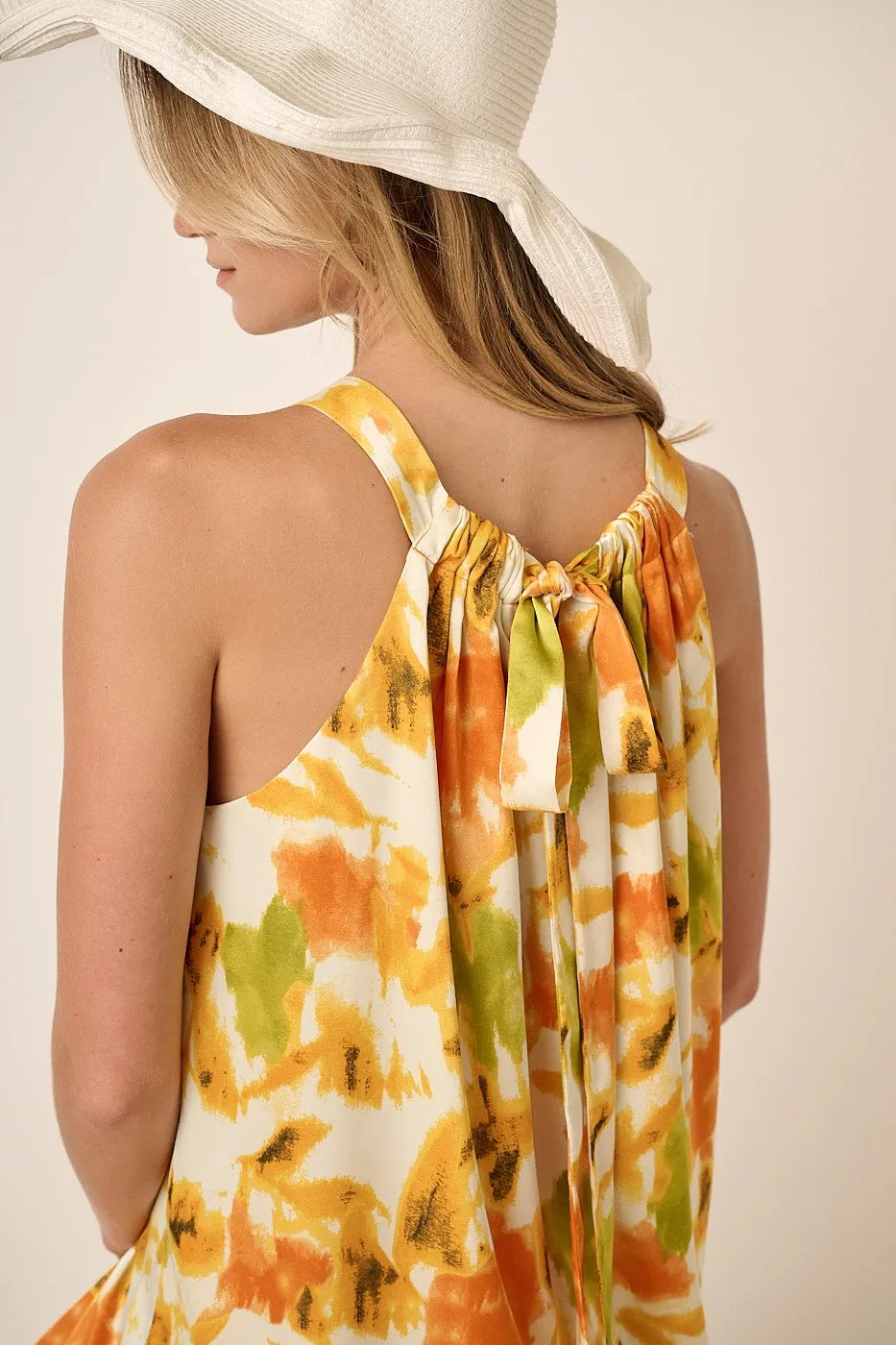 Orange Watercolor Print Satin Midi Dress sold by Pinkblush product image thumbnail 5