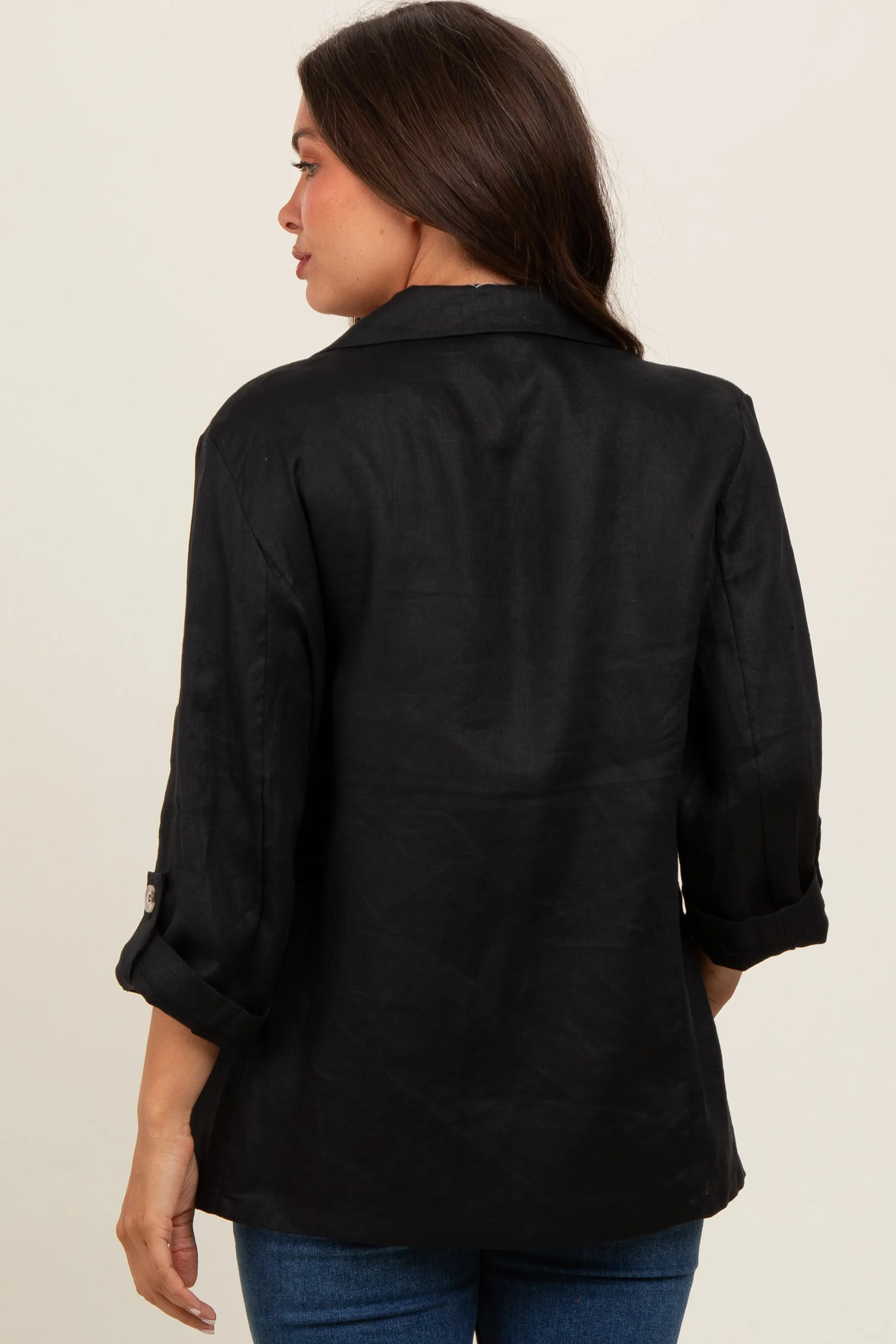 Black Linen Rolled Cuff Maternity Blazer sold by Pinkblush product image thumbnail 3